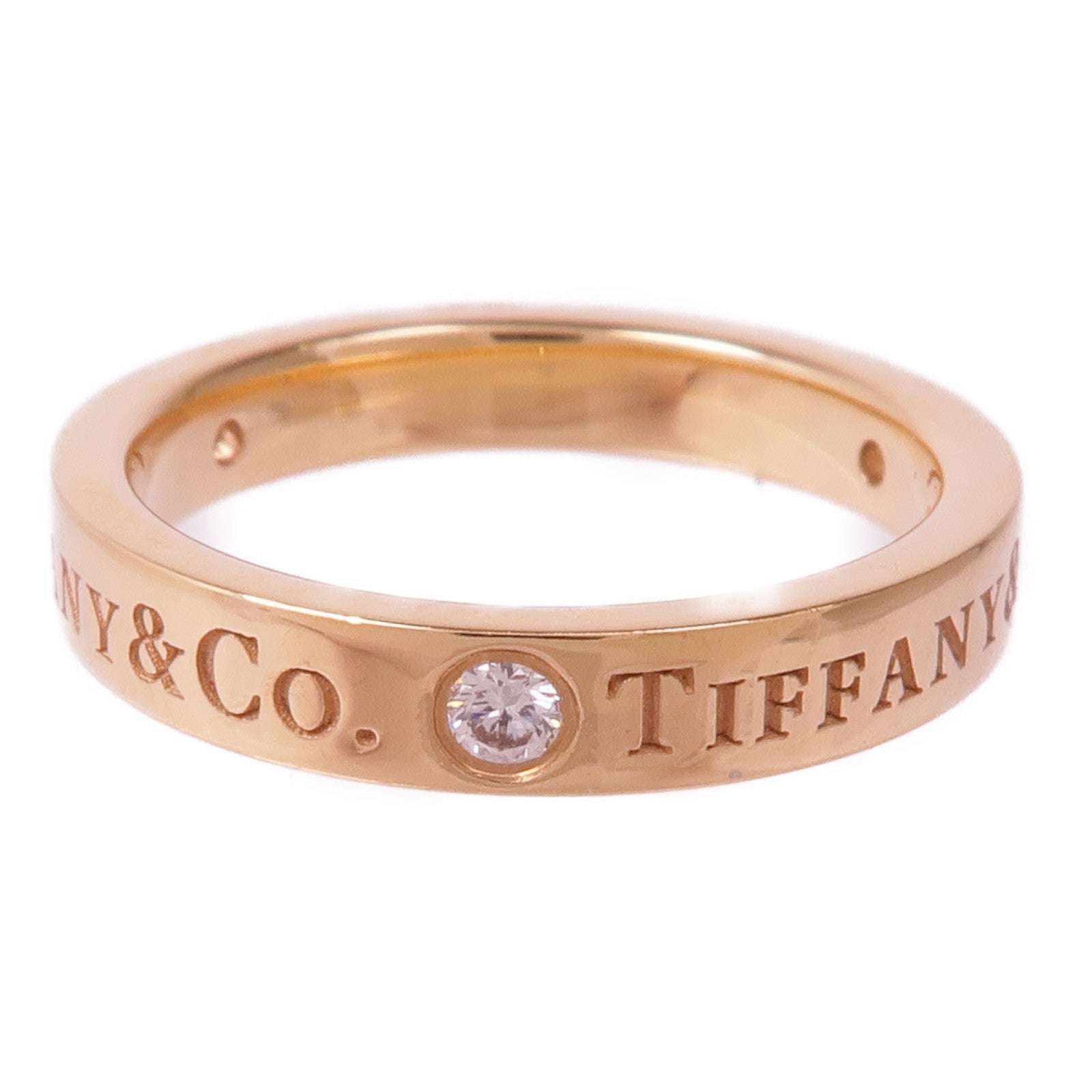 TIFFANY＆CO 18K玫瑰金T&Co Band Ring 3 Diamonds鑽石戒指US#3.75