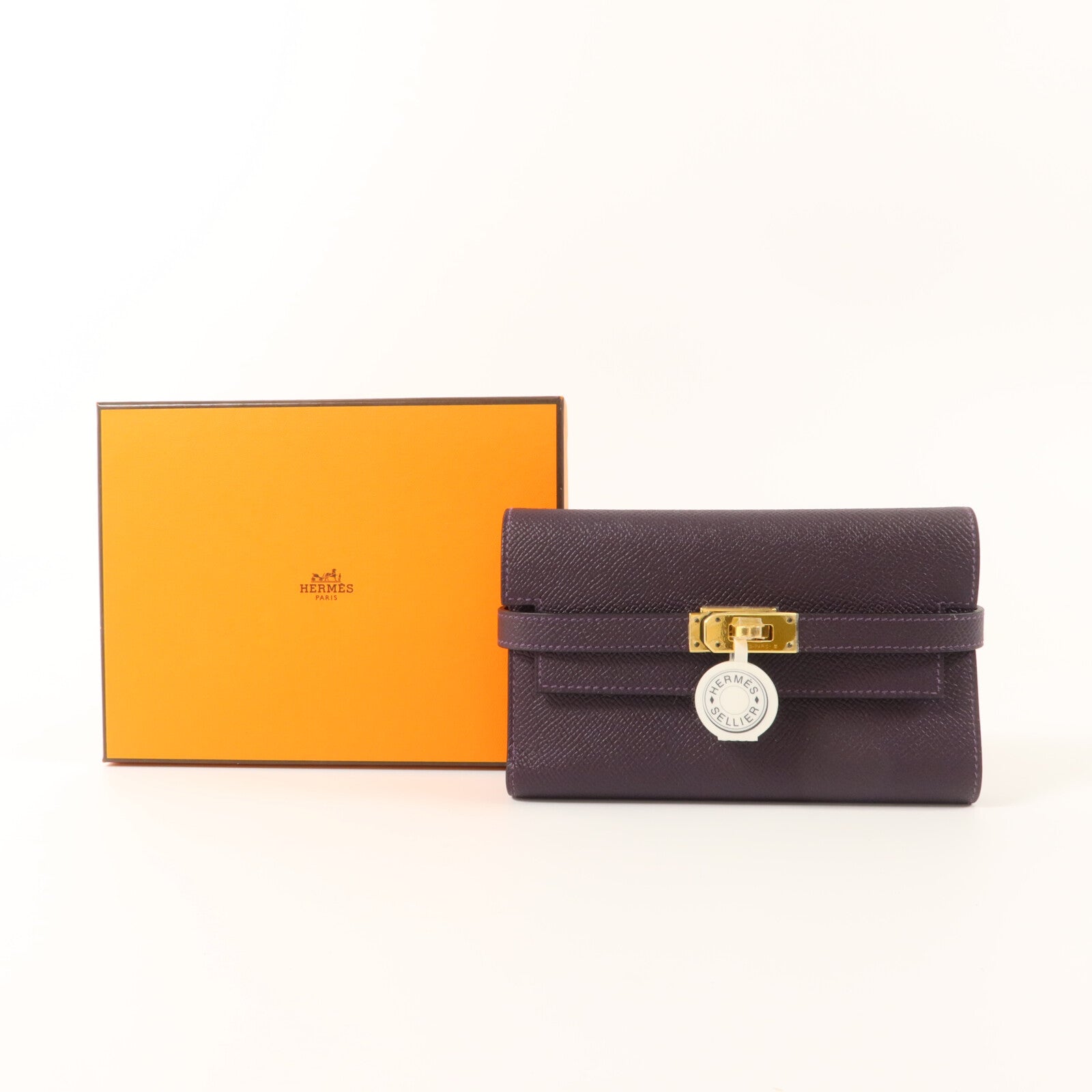 HERMES Epsom皮革Kelly Depliant Medium Wallet錢包Rouge Sellier