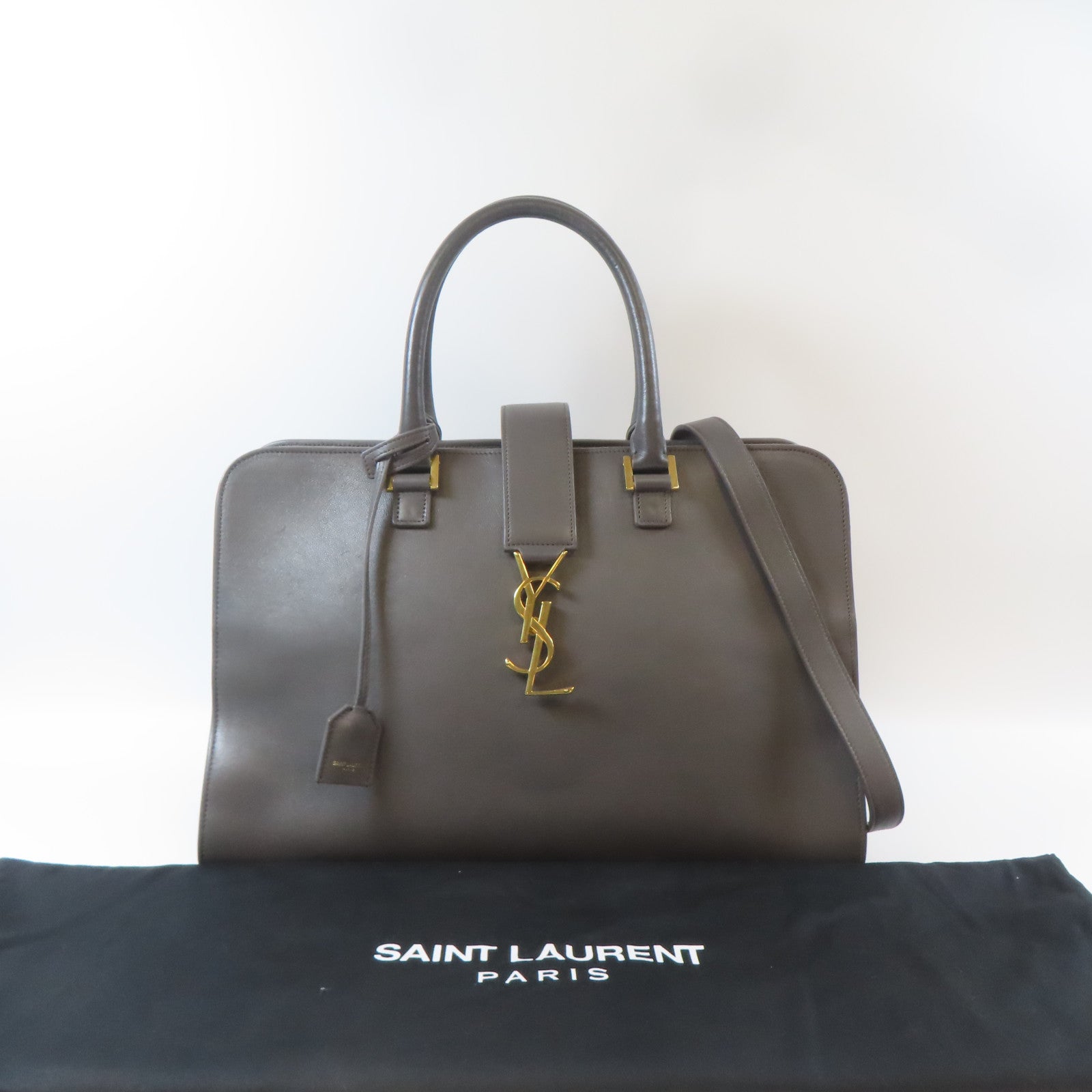 SAINT LAURENT 牛皮皮革2 Way Shoulder Bag金扣手挽肩背兩用袋灰色