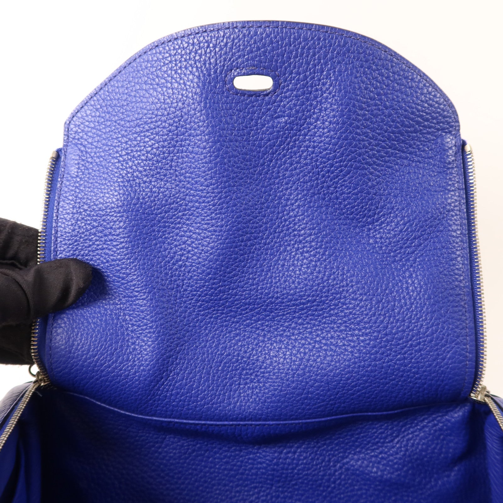 HERMES Clemence皮革Lindy 26銀扣手挽肩背兩用袋Bleu Electrique