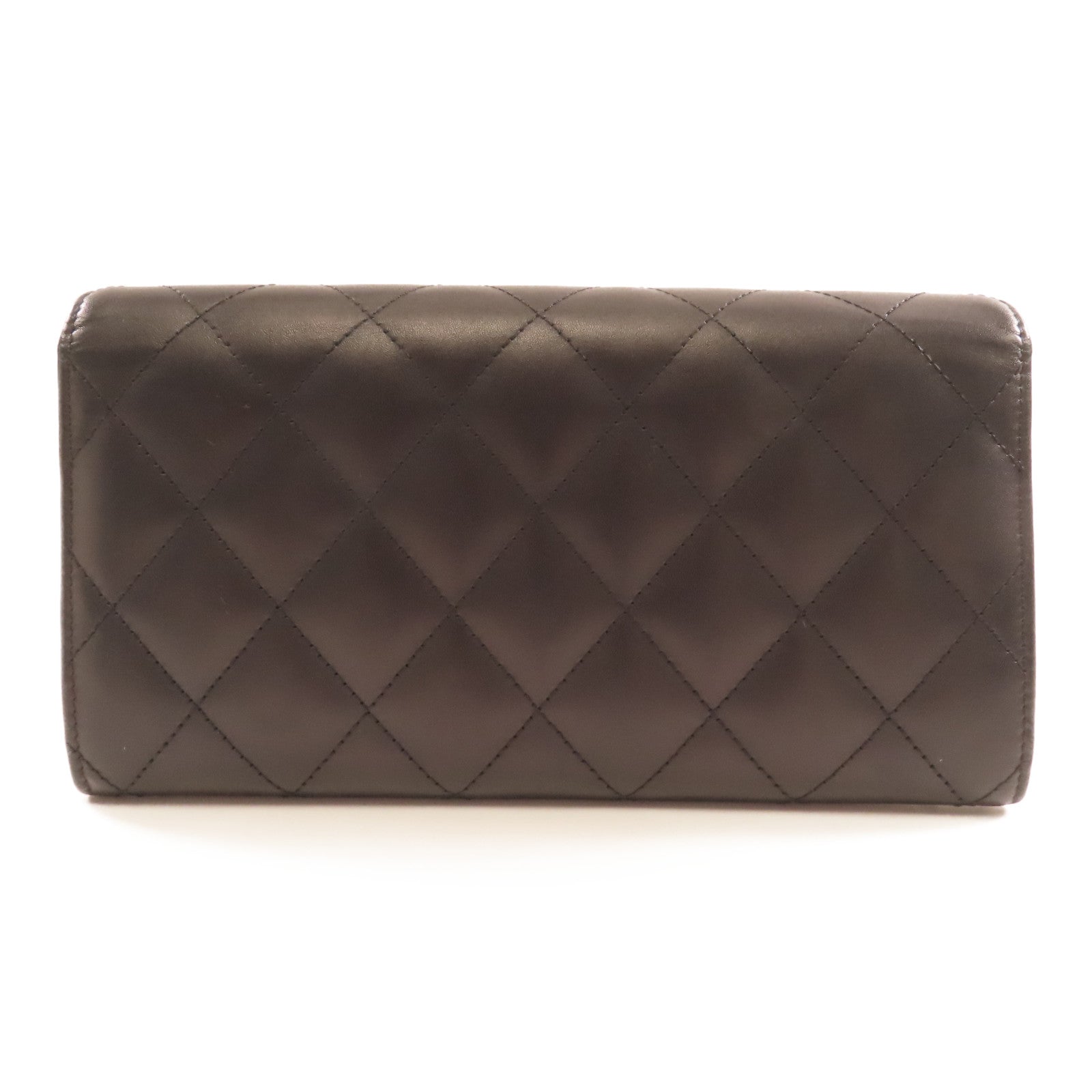 CHANEL 菱格牛皮皮革Cambon Wallet銀扣長錢包黑色