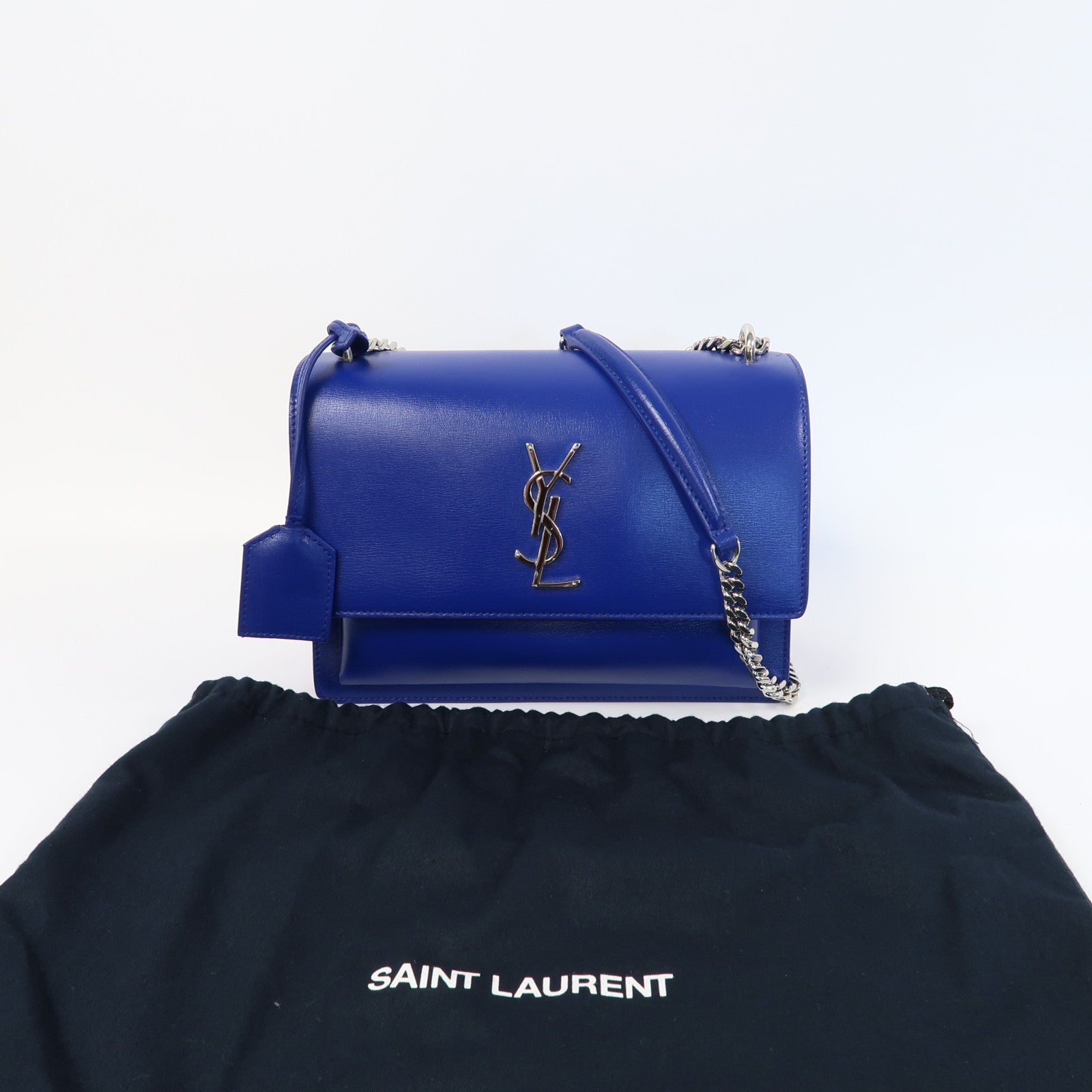 SAINT LAURENT 【激減優惠】牛皮皮革Sunset金扣鏈帶肩背袋藍色