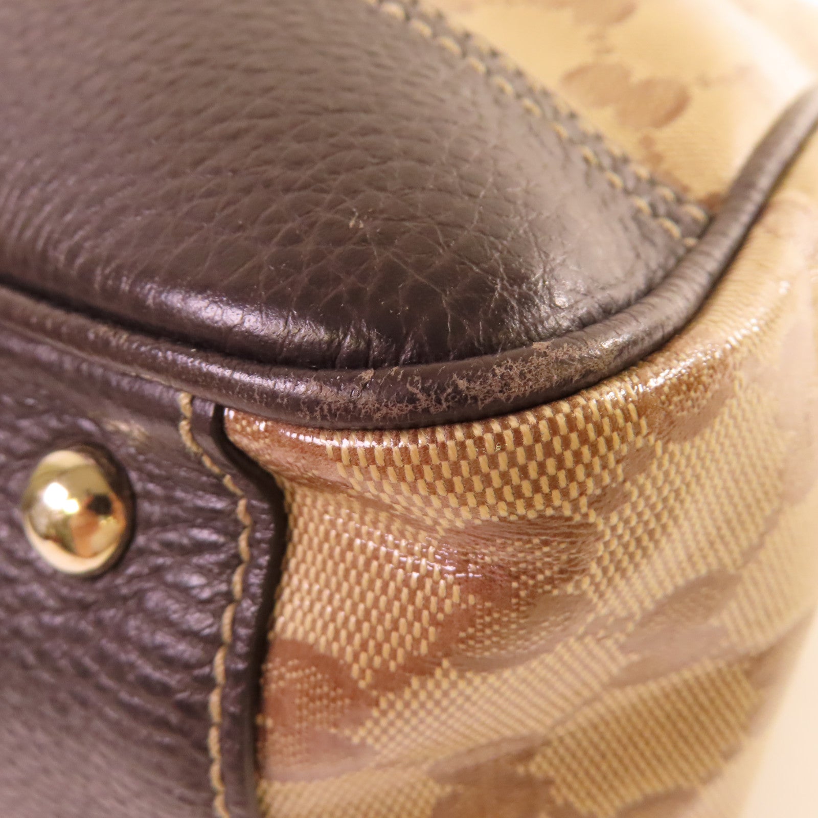 GUCCI 【激減優惠】塗層帆布Shoulder Bag金扣肩背袋啡色
