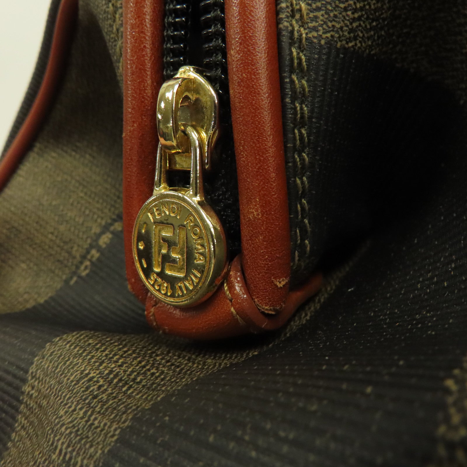 FENDI 塗層帆布Vintage Boston Bag金扣手挽肩背兩用袋啡色
