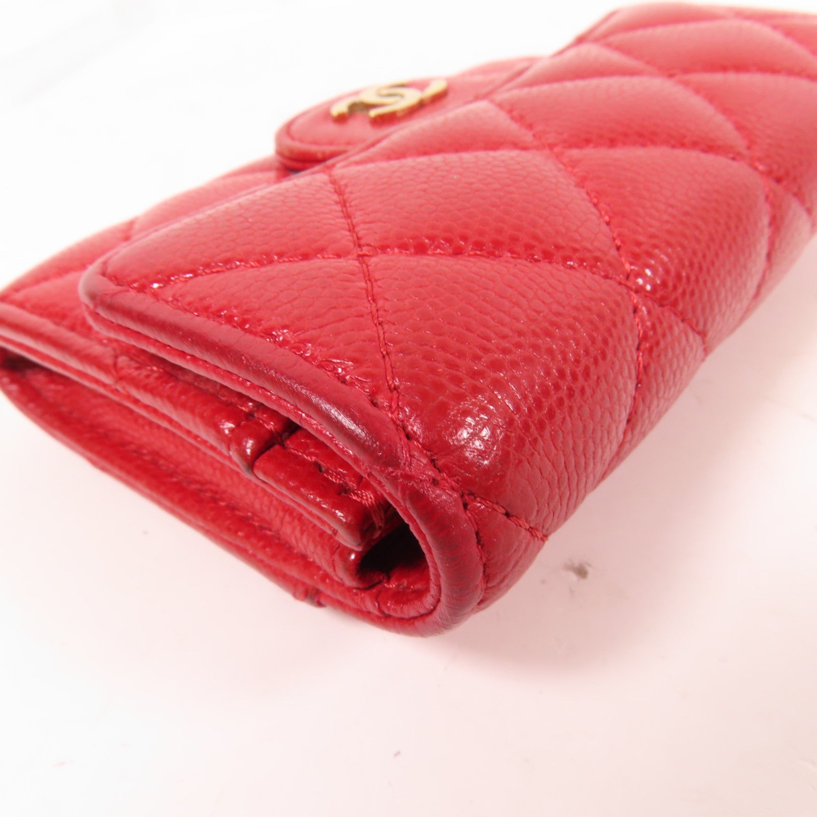 CHANEL 菱格Caviar皮革Card Case金扣卡片套紅色