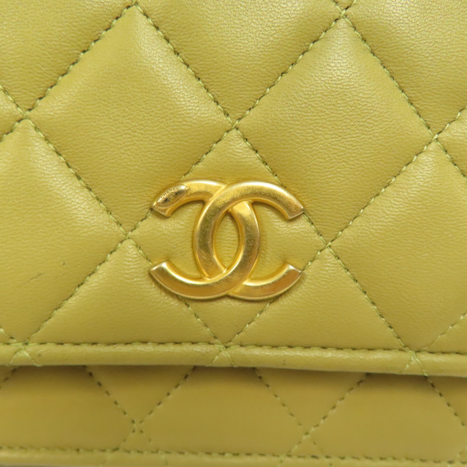 CHANEL 菱格羊皮皮革Handle Chain Flap金扣手挽肩背兩用袋淺綠色