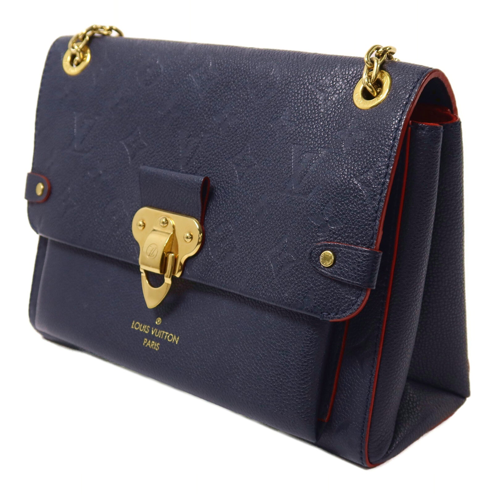 LOUIS VUITTON Monogram Empreinte Vavin PM鏈帶肩背袋深藍色
