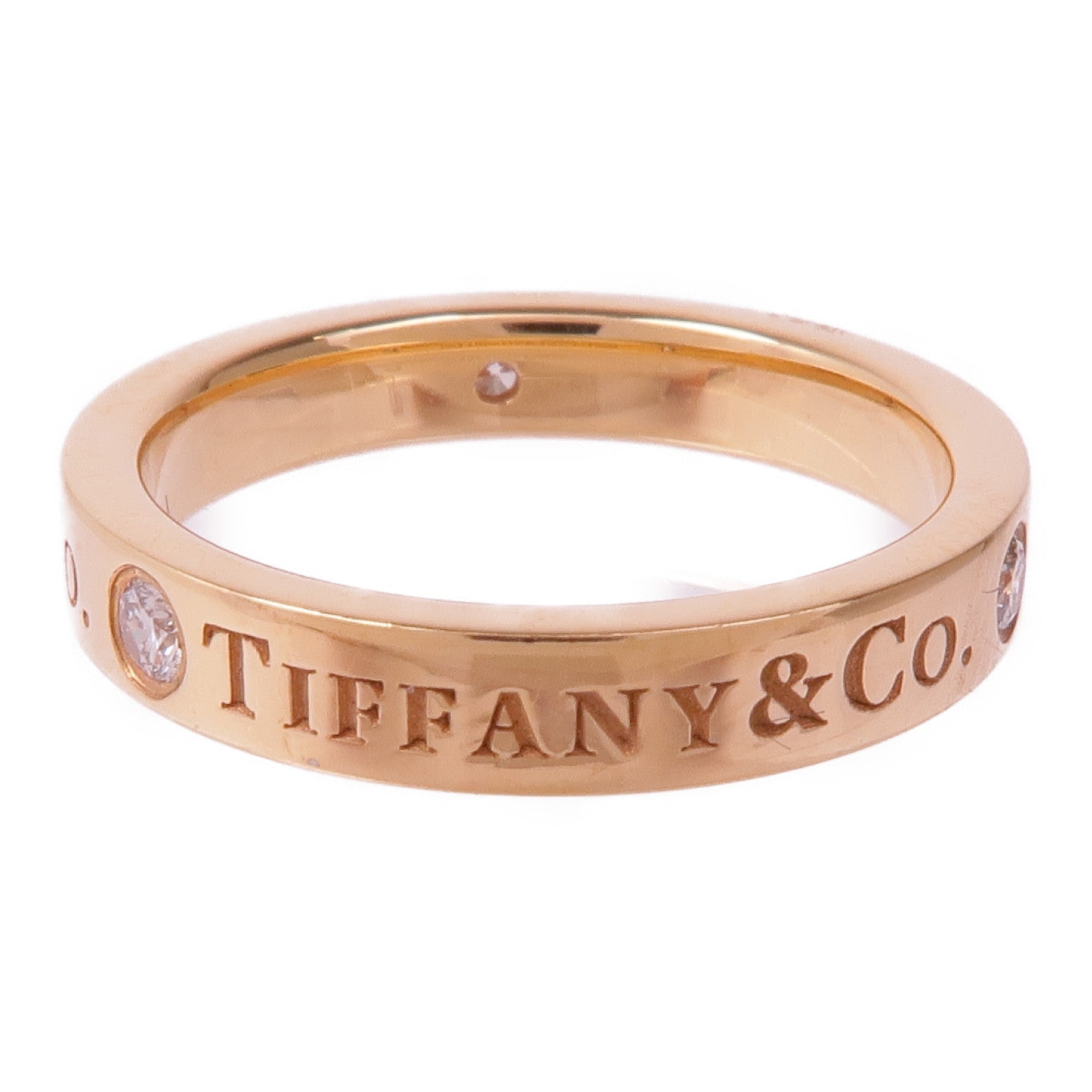 TIFFANY＆CO 18K玫瑰金T&Co Band Ring 3 Diamonds鑽石戒指US#3.75