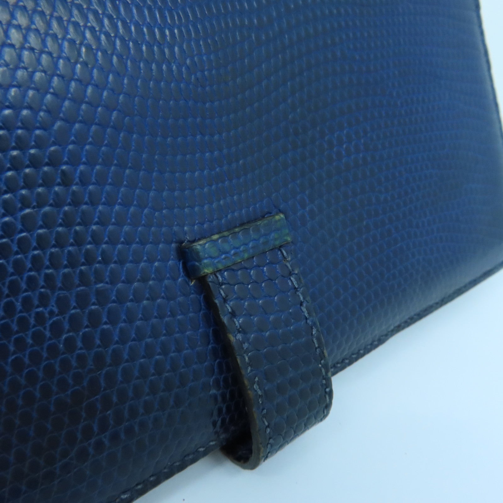 HERMES 【激減優惠】蜥蝪皮革Bearn W Snap金扣長錢包藍色