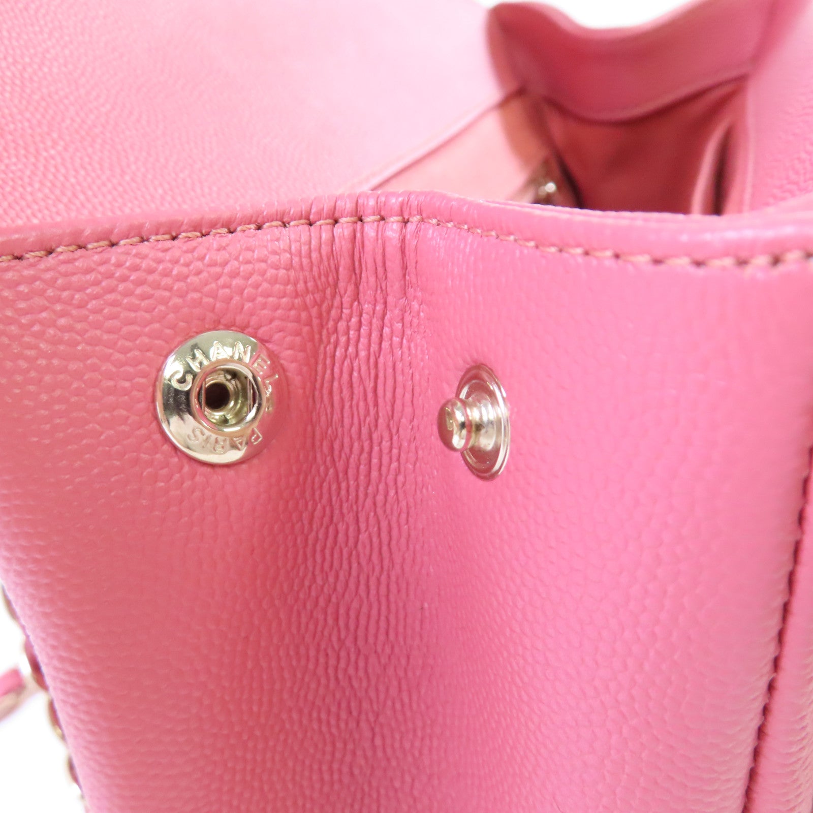 CHANEL 菱格Caviar皮革2Way Shoulder Bag金扣鏈帶手挽肩背兩用袋粉紅色