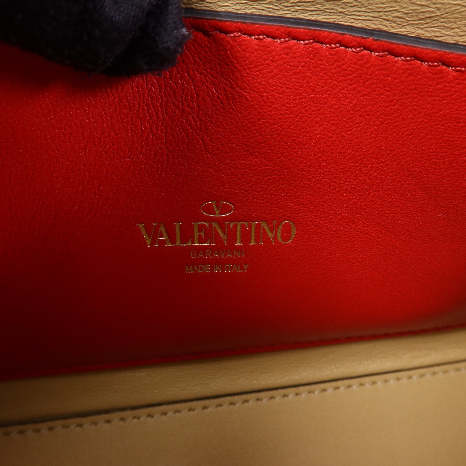 Valentino 牛皮皮革/帆布Garavani Rockstud金扣肩背袋