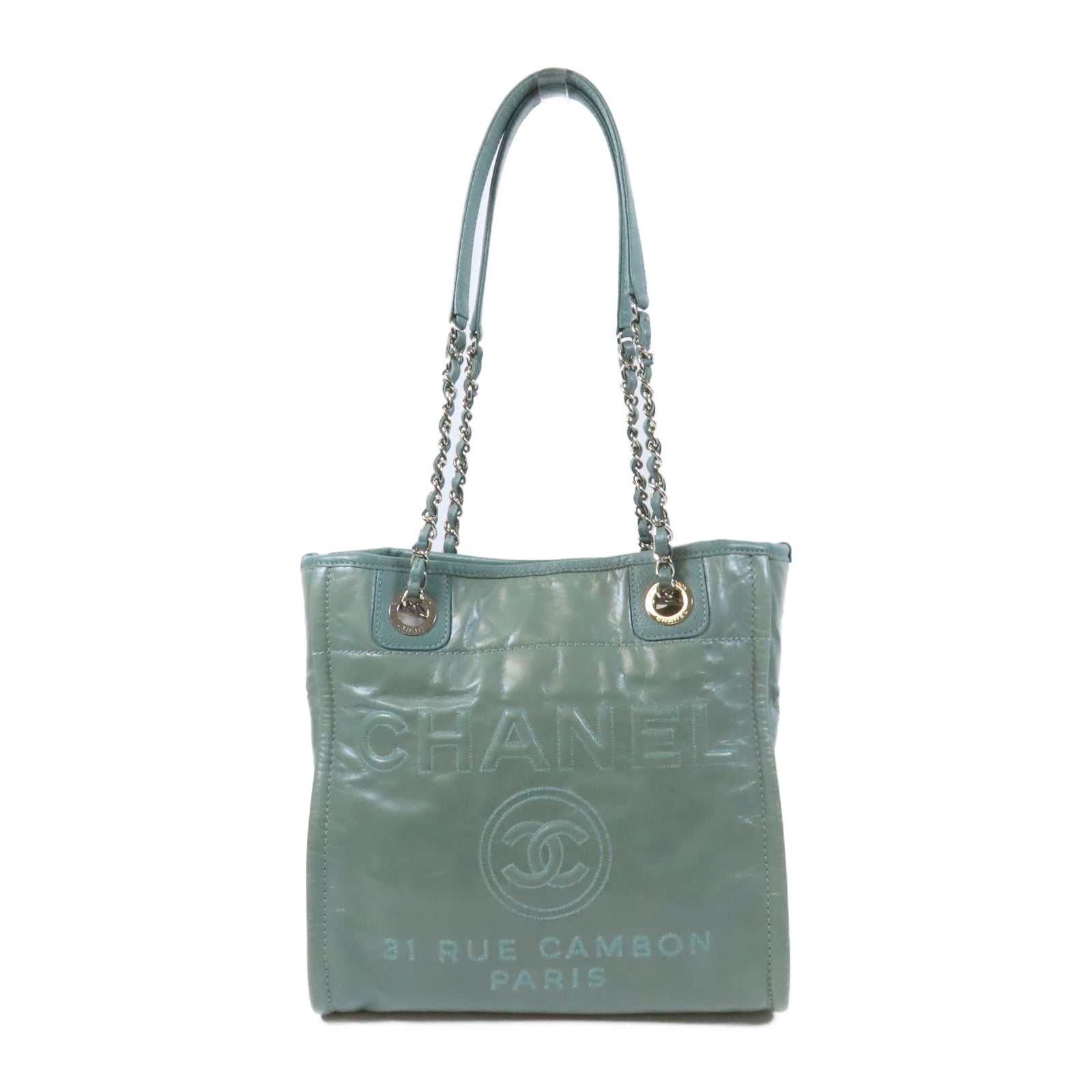CHANEL 【激減優惠】牛皮皮革Tote Bag銀扣鏈帶手挽袋綠色
