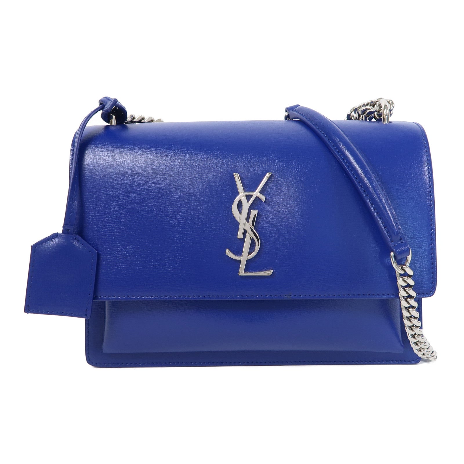 SAINT LAURENT 【激減優惠】牛皮皮革Sunset金扣鏈帶肩背袋藍色