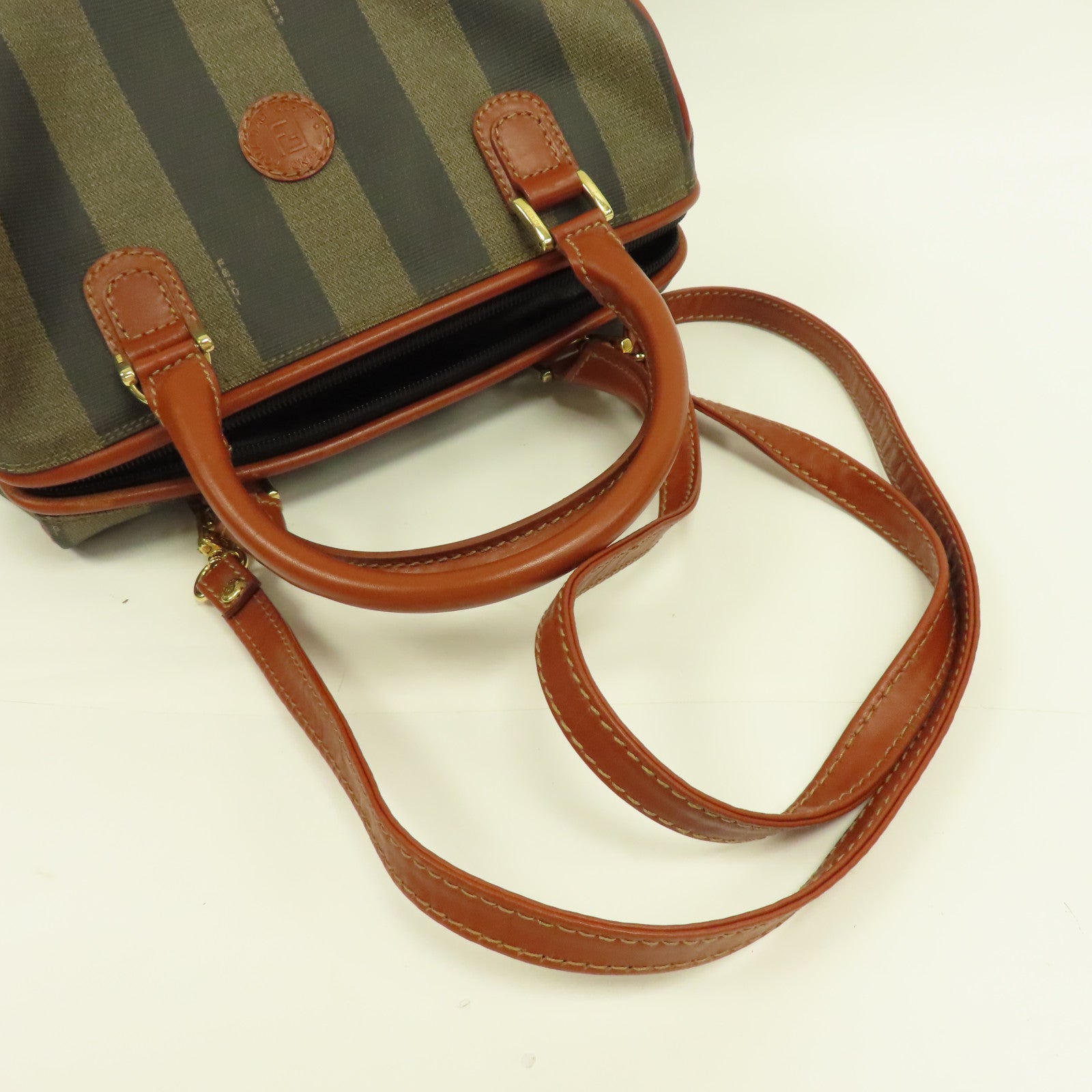 FENDI 塗層帆布Vintage Boston Bag金扣手挽肩背兩用袋啡色