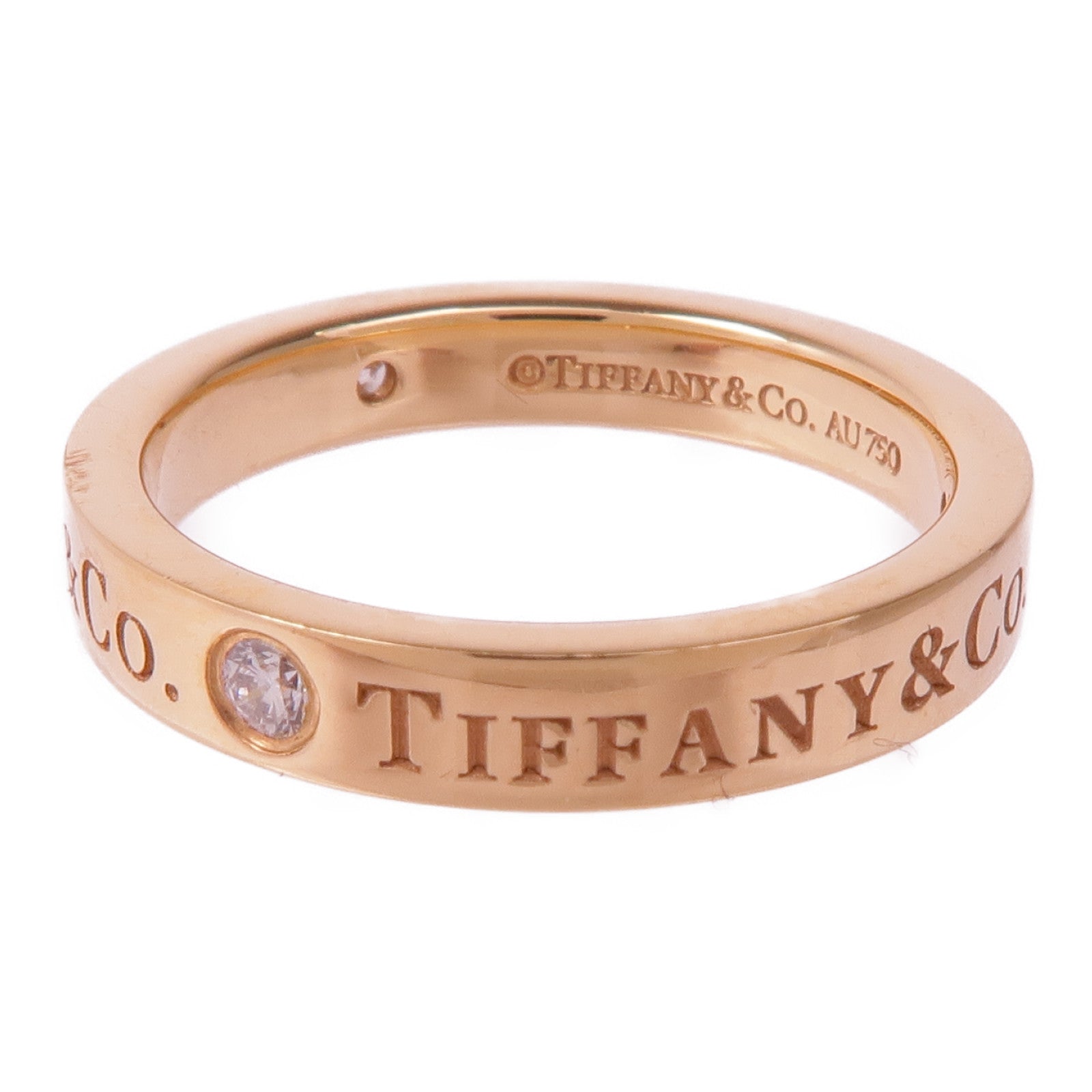 TIFFANY＆CO 18K玫瑰金T&Co Band Ring 3 Diamonds鑽石戒指US#3.75