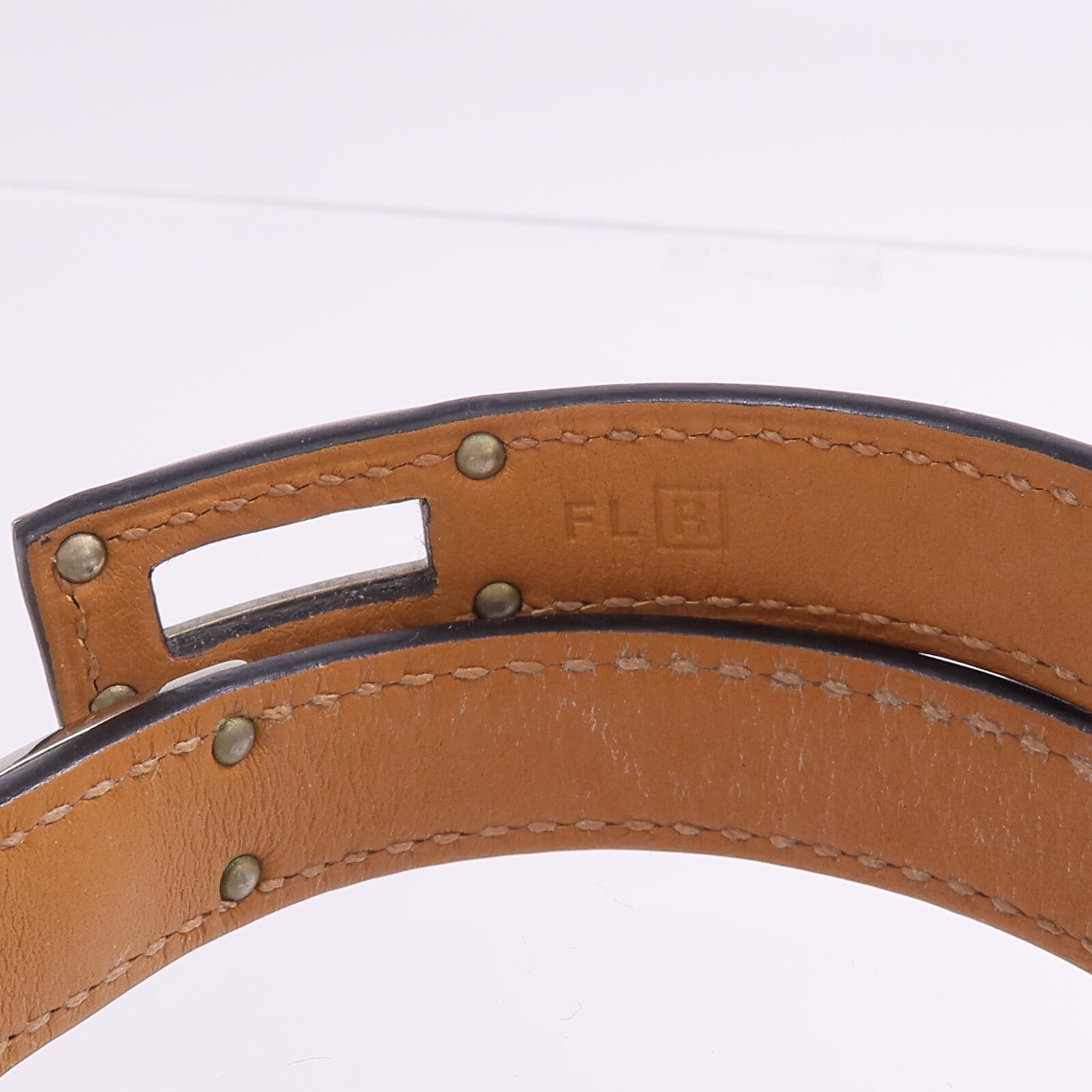 HERMES Boxcalf皮革Kelly Double Tour Bracelet銀扣手帶