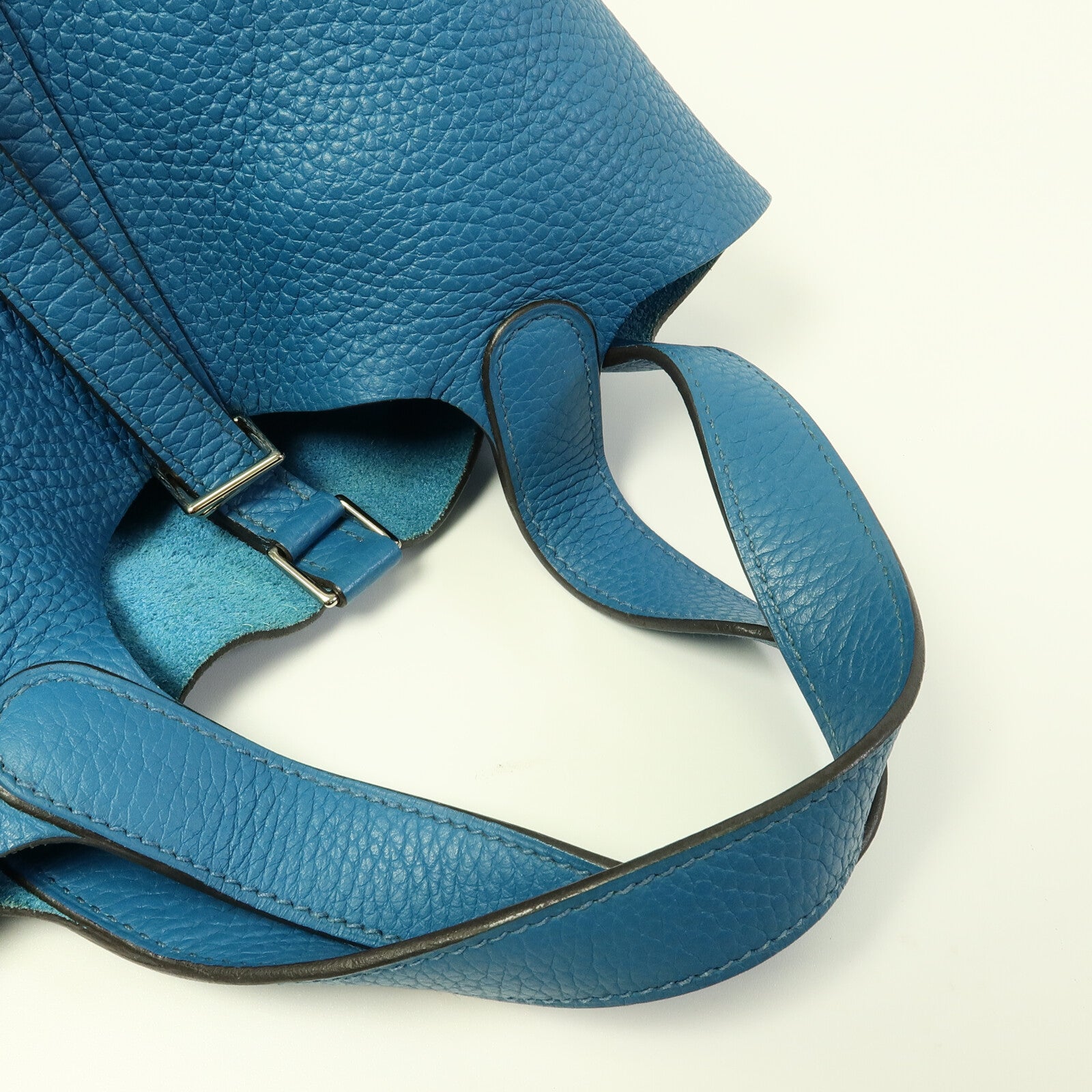 HERMES Clemence皮革Picotin PM手挽袋Blue Colvert