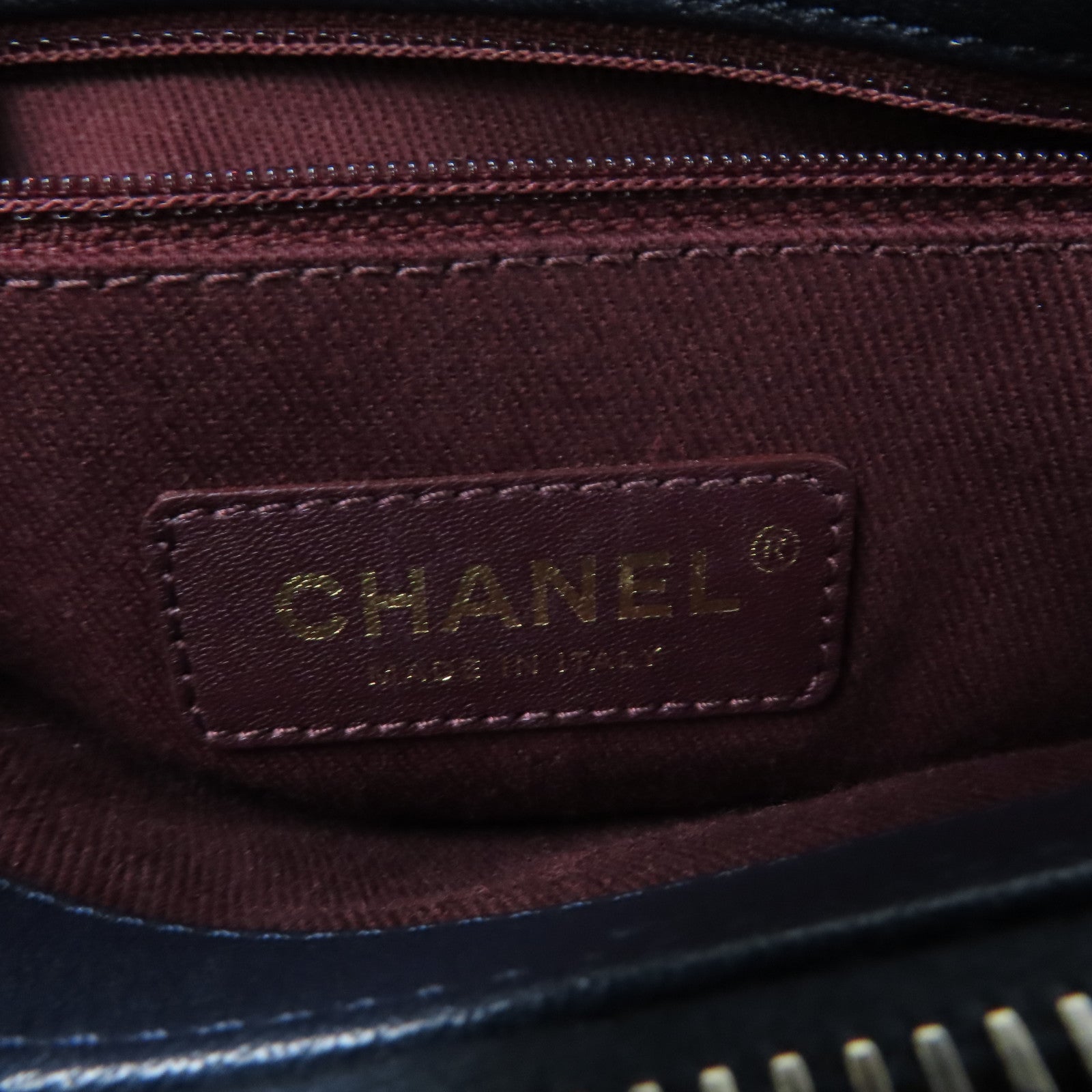 CHANEL 【激減優惠】菱格牛皮皮革Chain Shoulder金扣鏈帶肩背袋深藍色