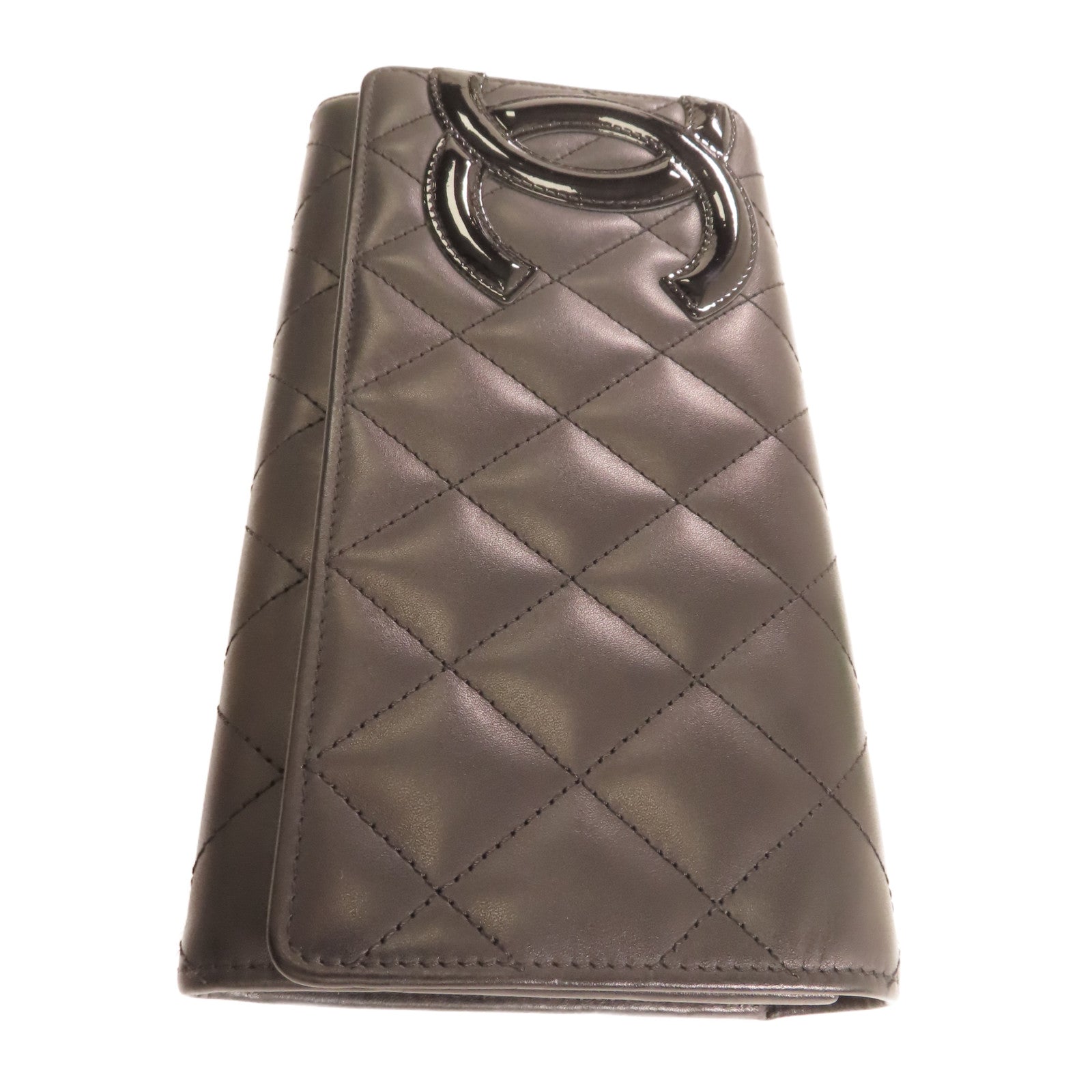 CHANEL 菱格牛皮皮革Cambon Wallet銀扣長錢包黑色