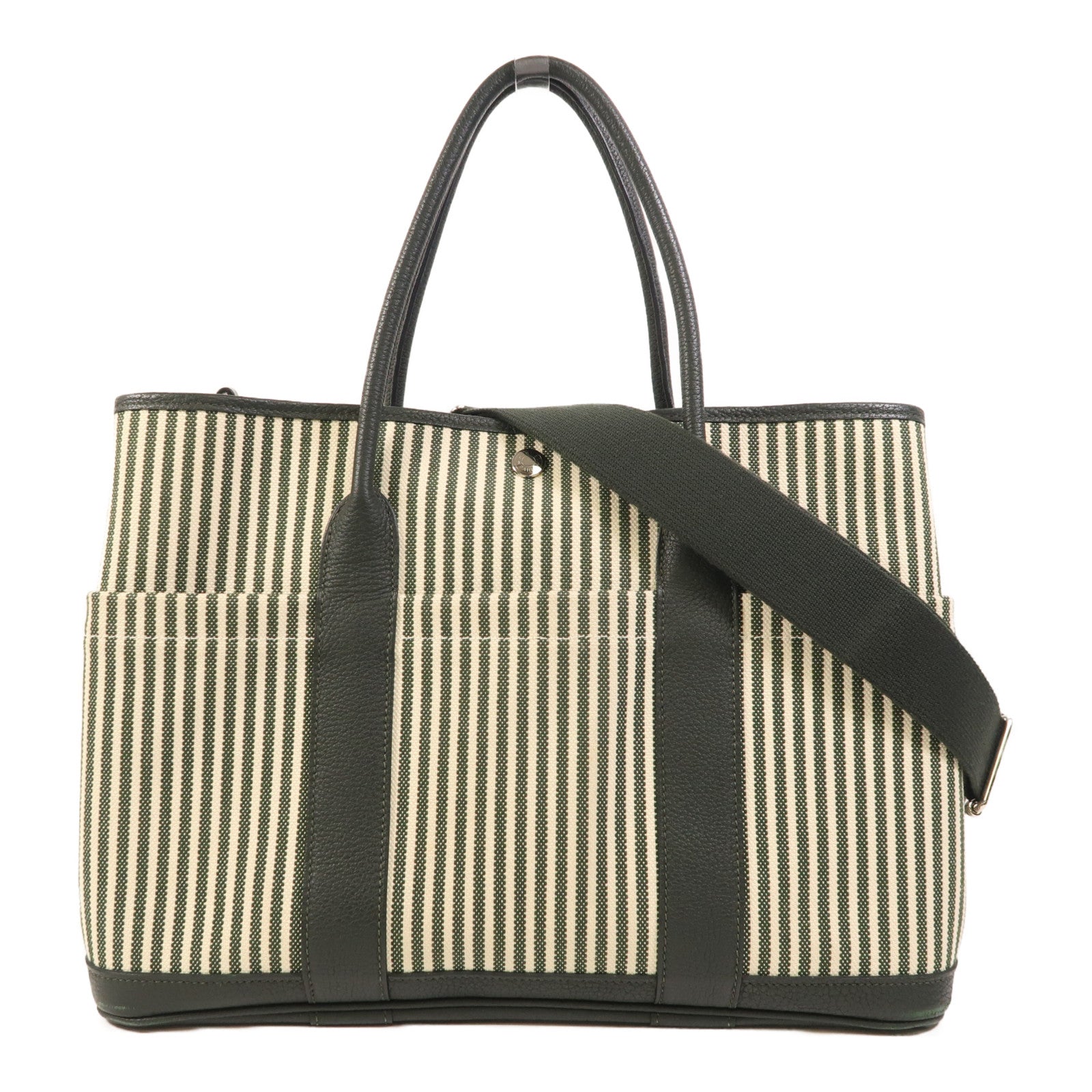 HERMES 帆布GardenParty Pocket銀扣手挽肩背兩用袋Vert Foce