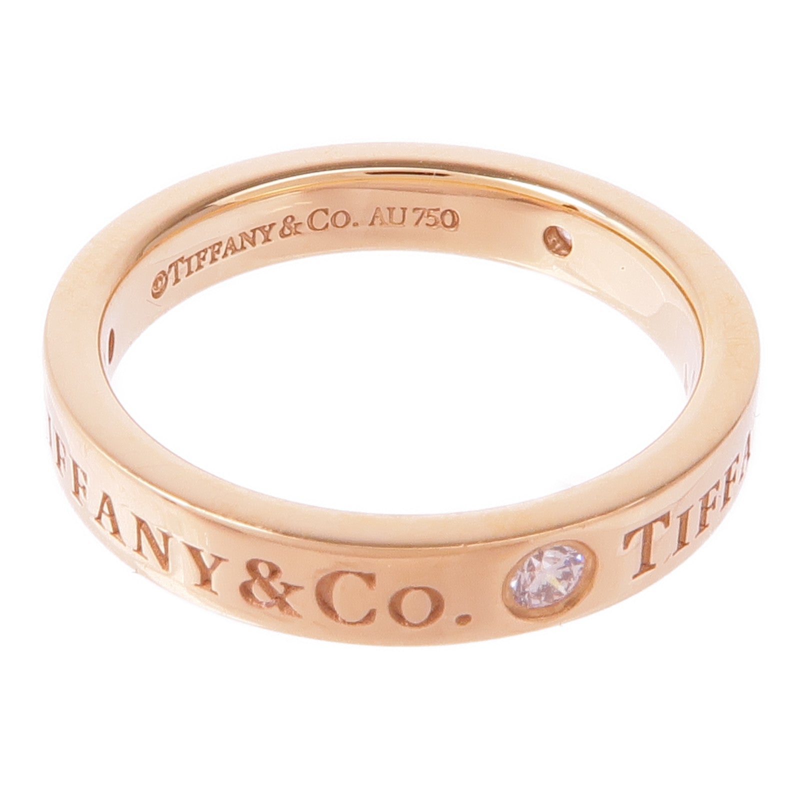 TIFFANY＆CO 18K玫瑰金T&Co Band Ring 3 Diamonds鑽石戒指US#3.75