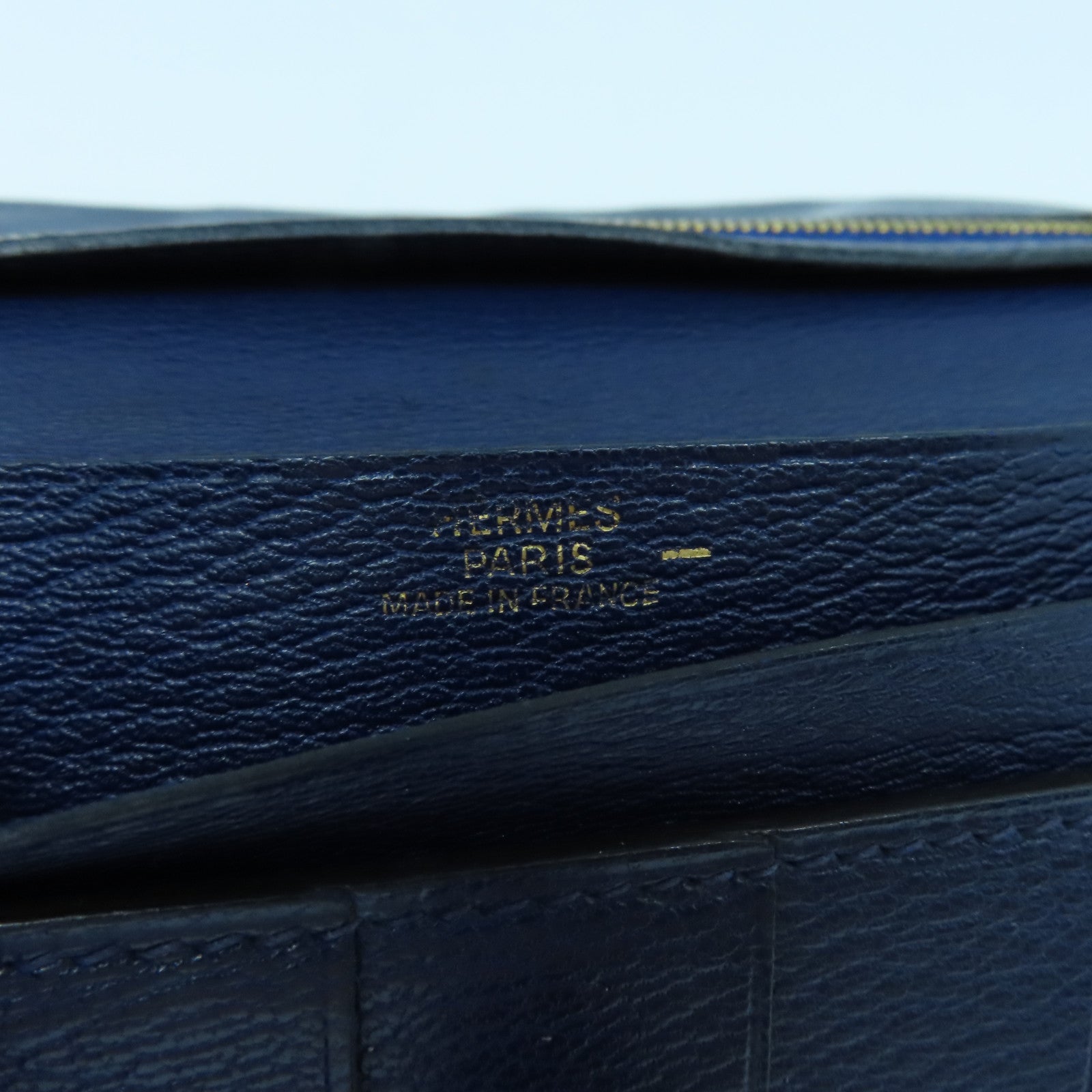 HERMES 【激減優惠】蜥蝪皮革Bearn W Snap金扣長錢包藍色