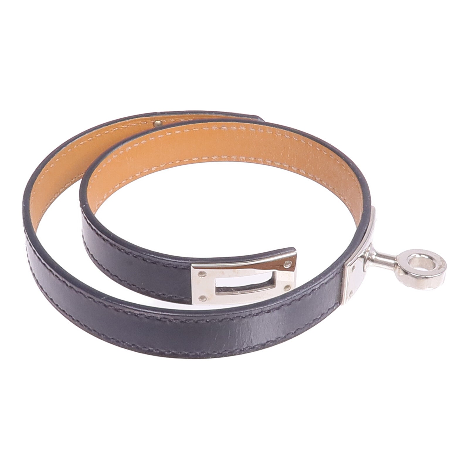 HERMES Boxcalf皮革Kelly Double Tour Bracelet銀扣手帶