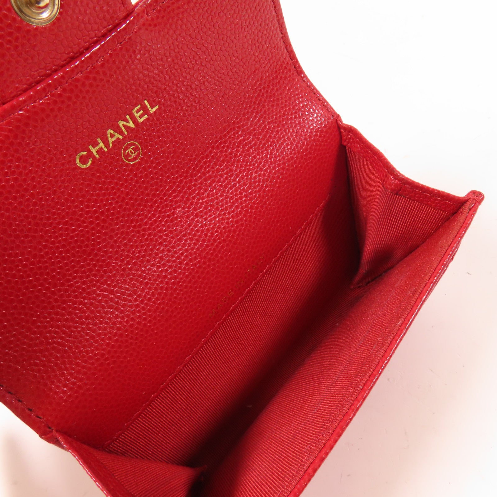 CHANEL 菱格Caviar皮革Card Case金扣卡片套紅色