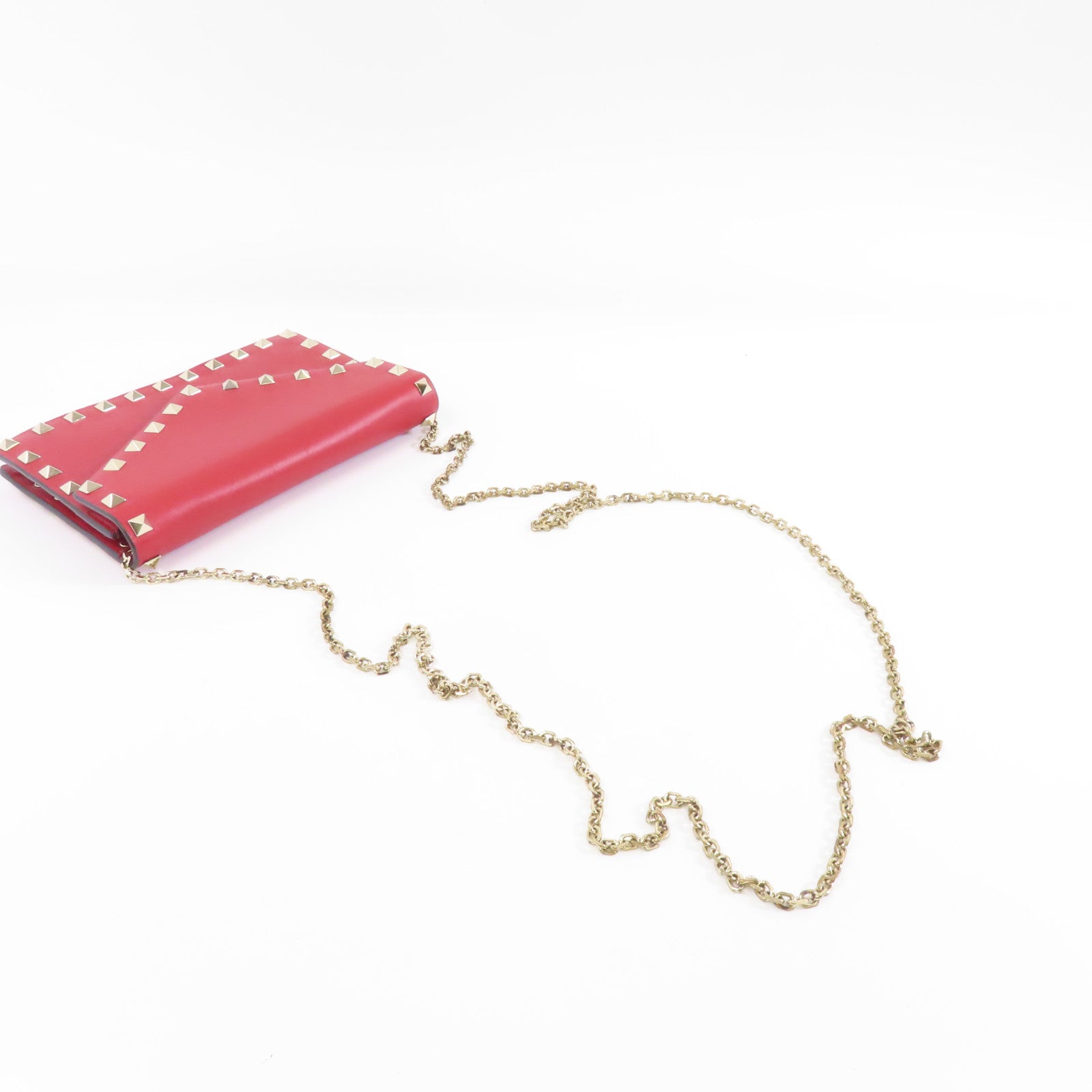 Valentino 牛皮皮革Chain Shoulder Bag金扣鏈帶肩背袋紅色