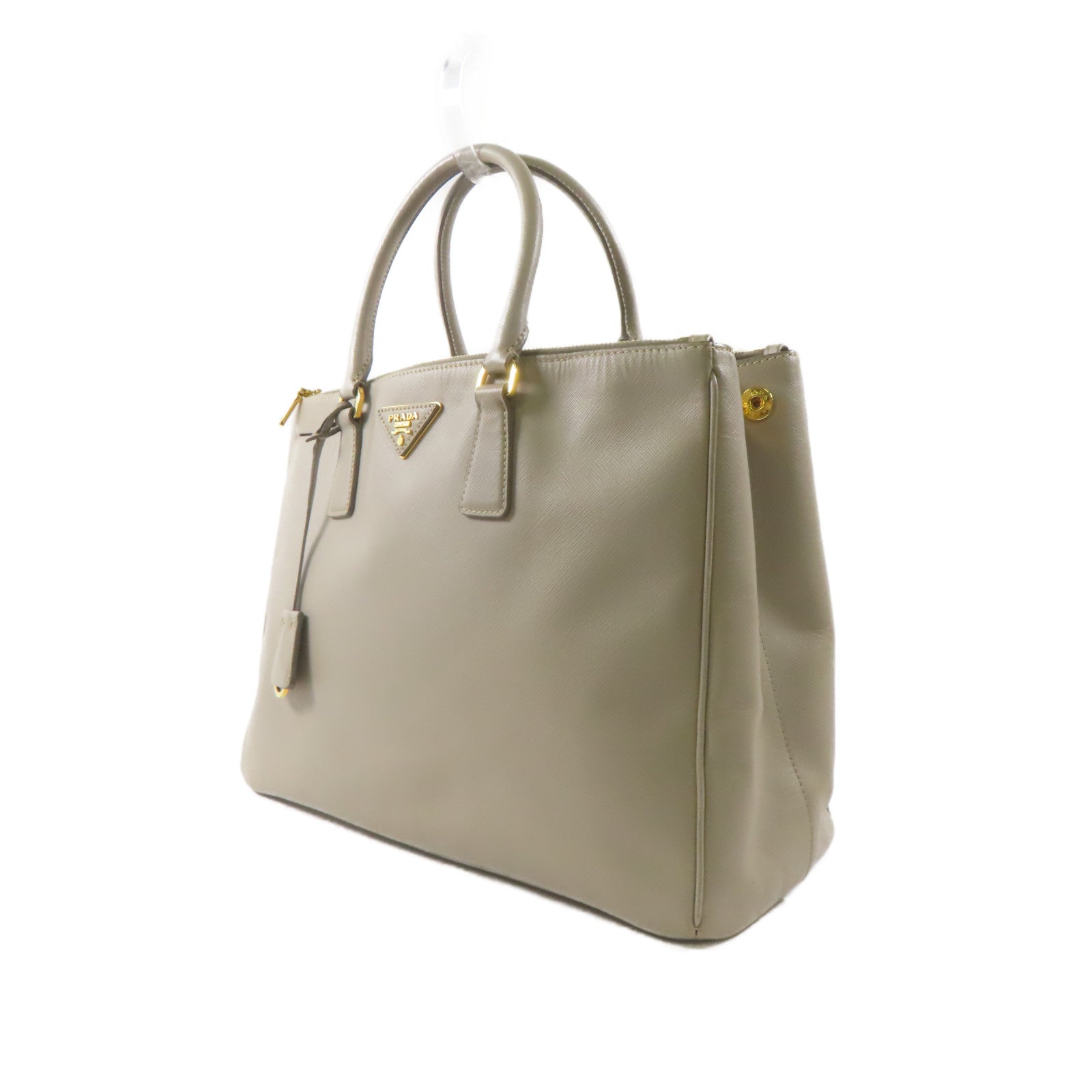 PRADA 牛皮皮革Saffiano Lux金扣手挽袋灰色