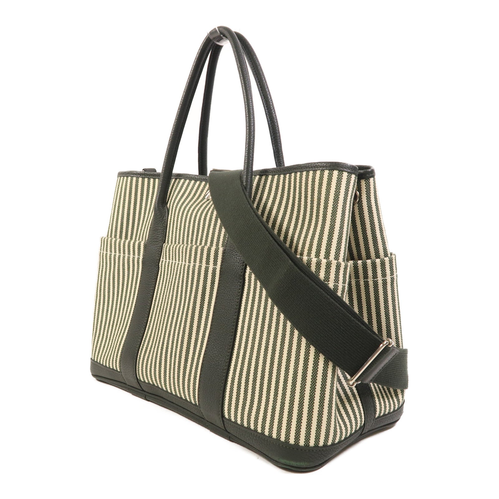 HERMES 帆布GardenParty Pocket銀扣手挽肩背兩用袋Vert Foce