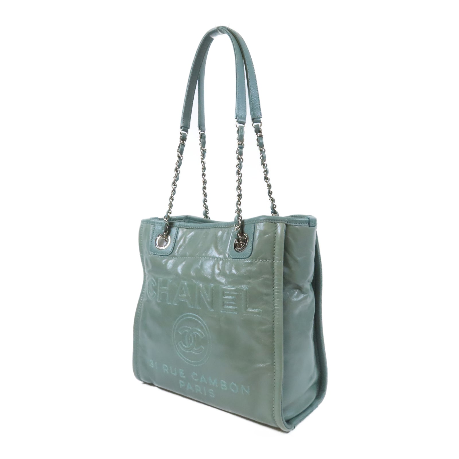 CHANEL 【激減優惠】牛皮皮革Tote Bag銀扣鏈帶手挽袋綠色