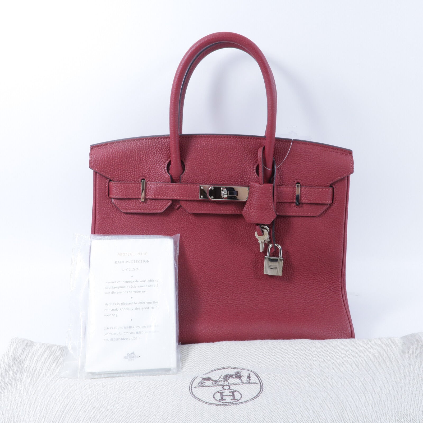 HERMES Clemence皮革Birkin 30手挽袋Rouge Gernat