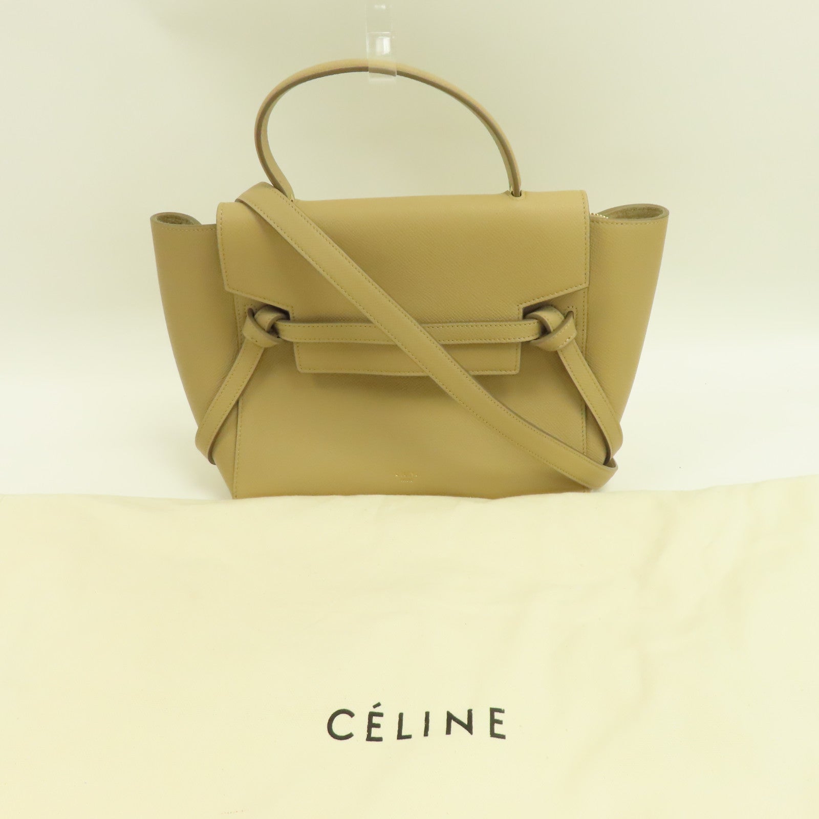 CELINE 牛皮皮革Micro Belt Bag金扣手挽肩背兩用袋米色