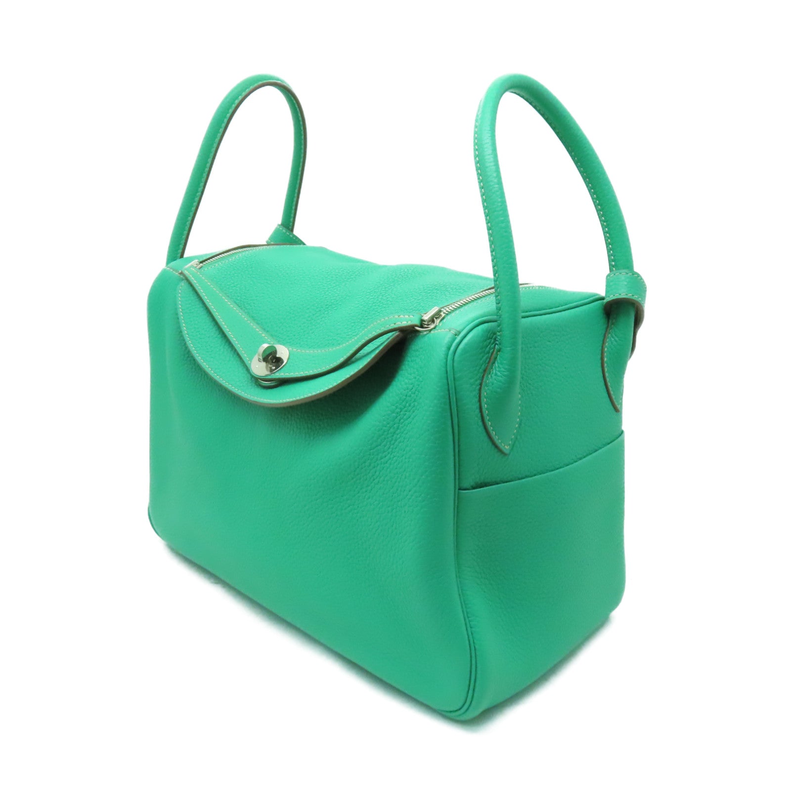 HERMES 【激減優惠】Clemence皮革Lindy 34銀扣手挽肩背兩用袋Menthe/Gris Tourterelle綠色