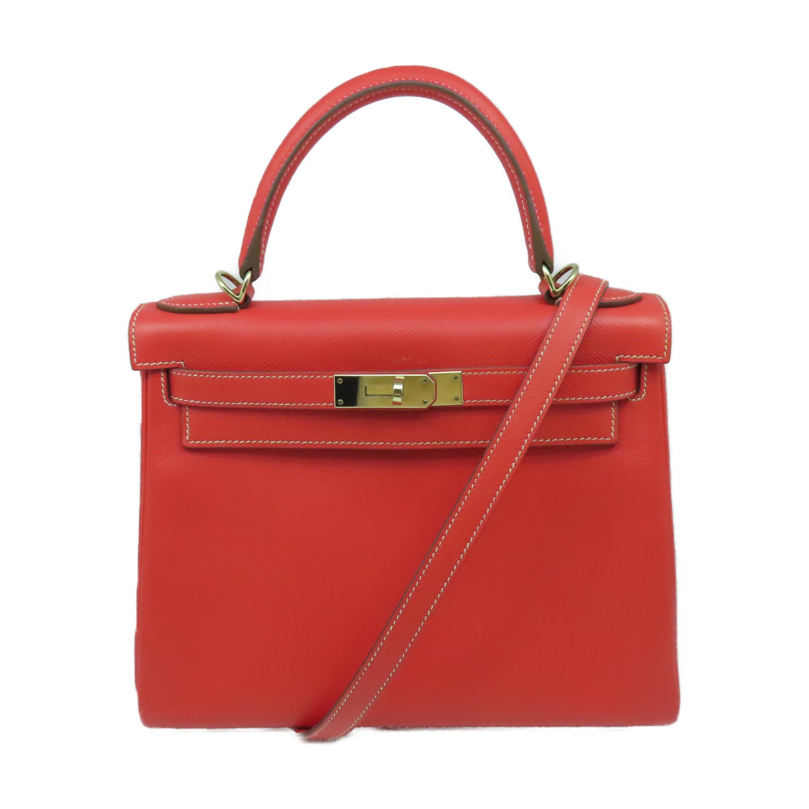 HERMES 【清倉大減價】Epsom皮革Kelly 28金扣手挽肩背兩用袋桃紅色