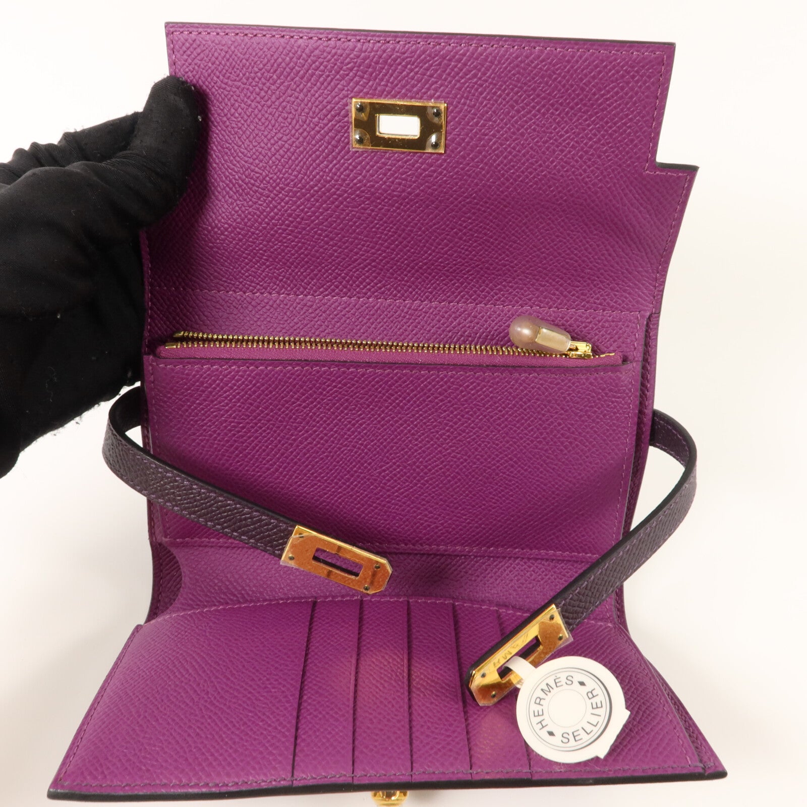 HERMES Epsom皮革Kelly Depliant Medium Wallet錢包Rouge Sellier