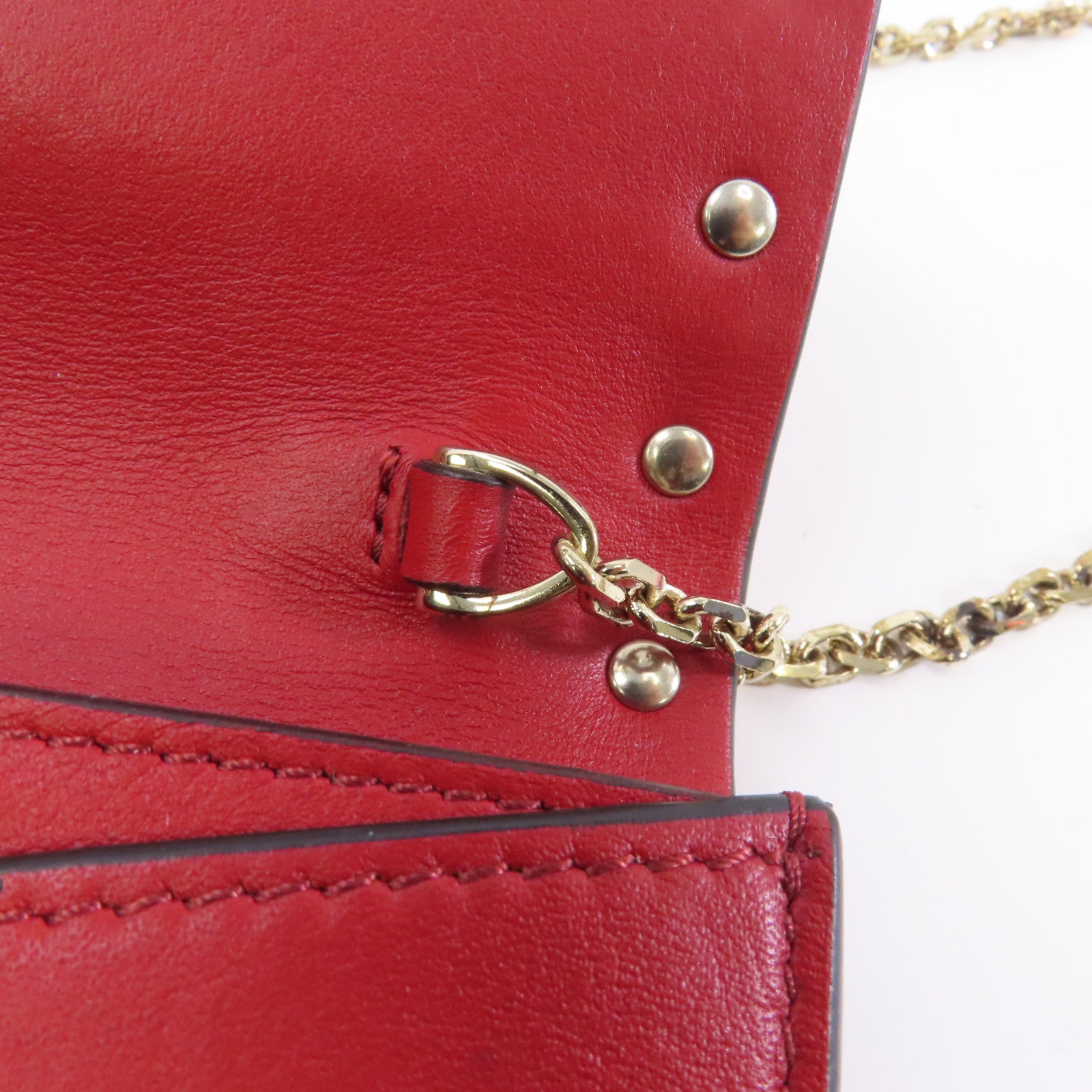 Valentino 牛皮皮革Chain Shoulder Bag金扣鏈帶肩背袋紅色