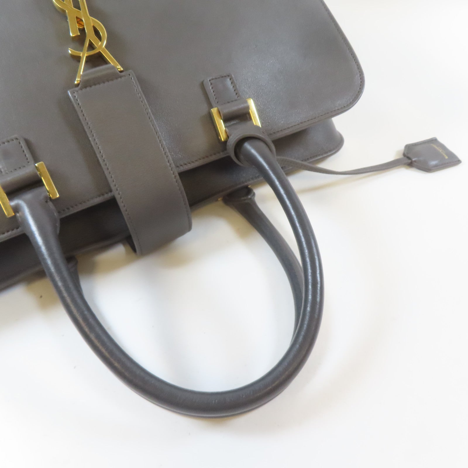 SAINT LAURENT 牛皮皮革2 Way Shoulder Bag金扣手挽肩背兩用袋灰色