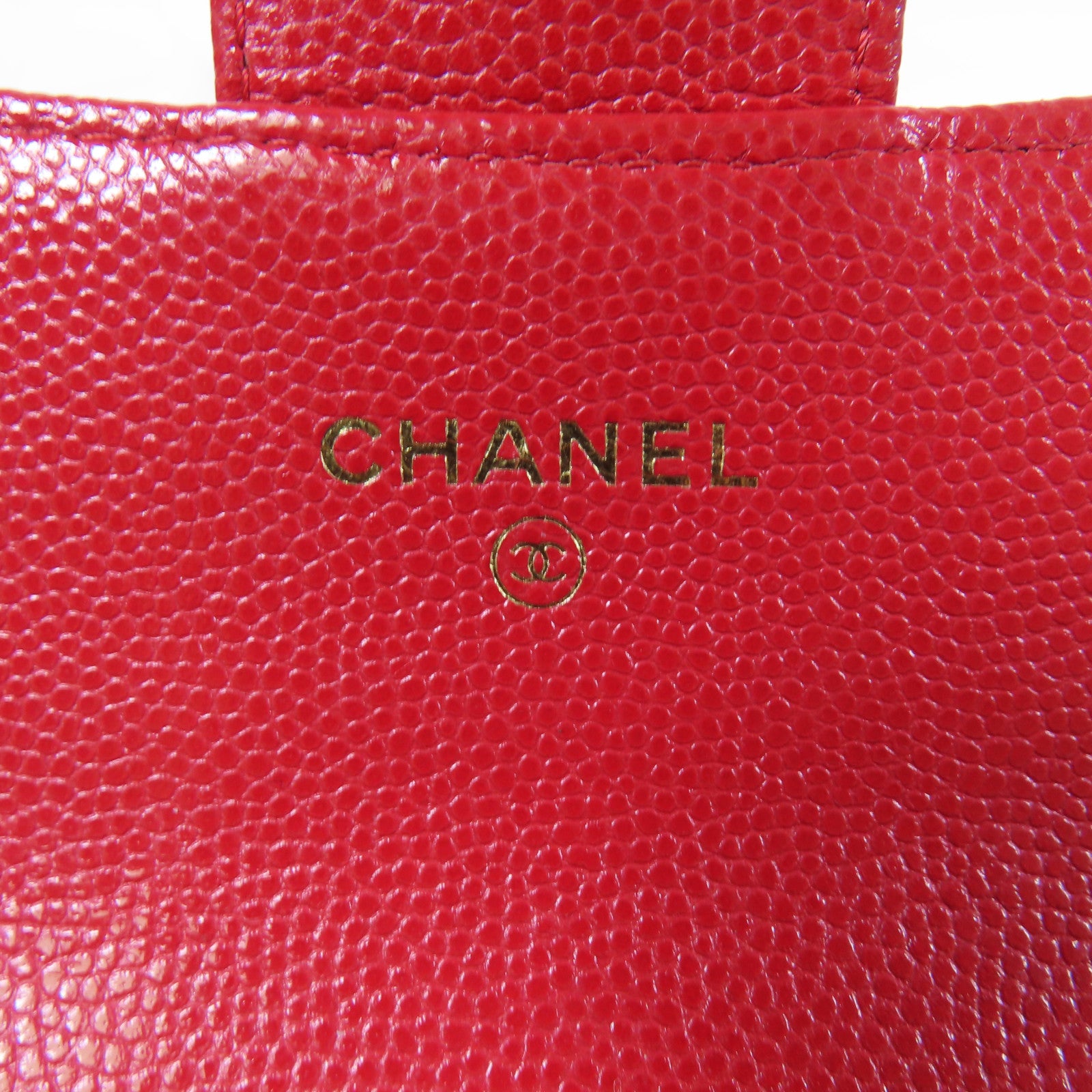 CHANEL 菱格Caviar皮革Card Case金扣卡片套紅色