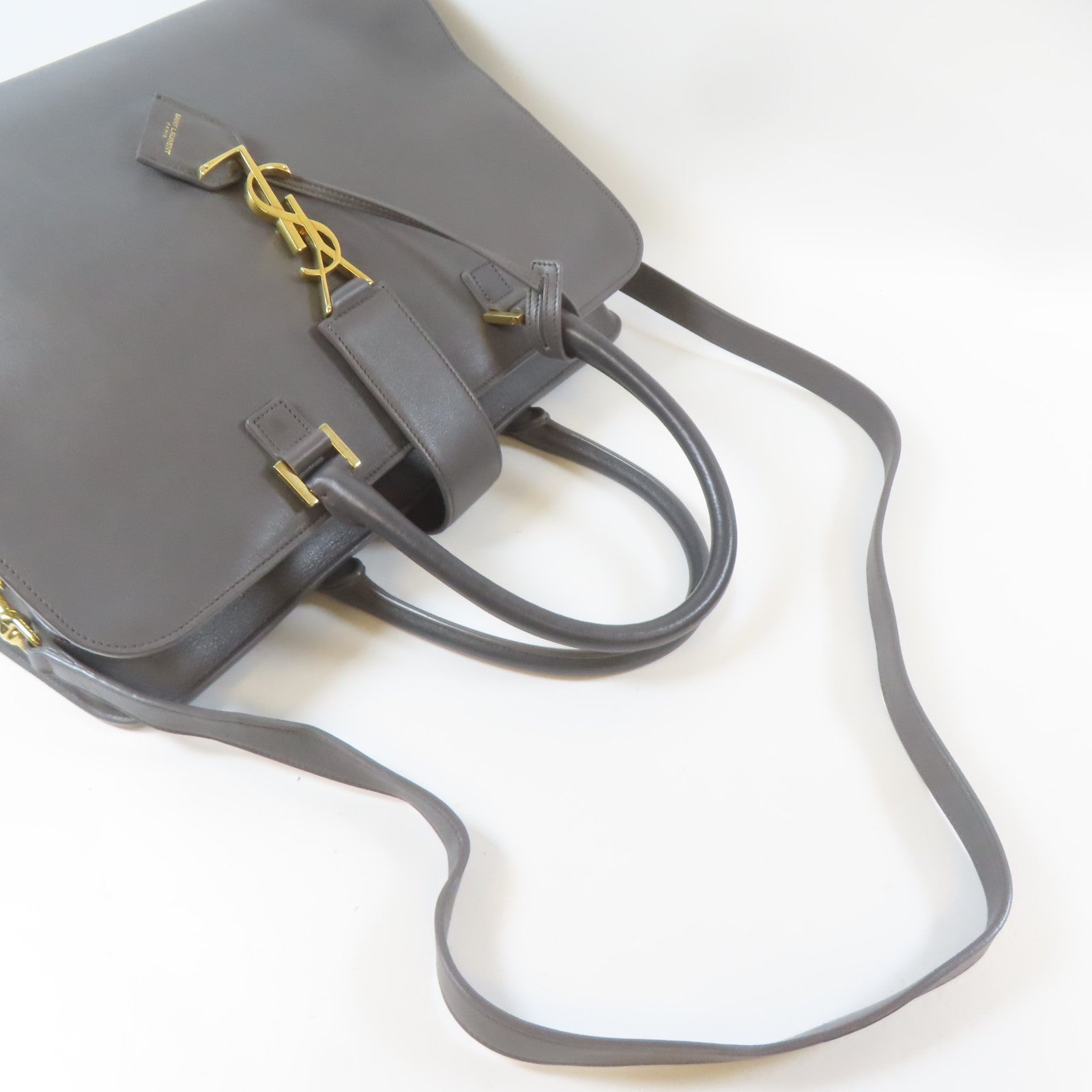SAINT LAURENT 牛皮皮革2 Way Shoulder Bag金扣手挽肩背兩用袋灰色