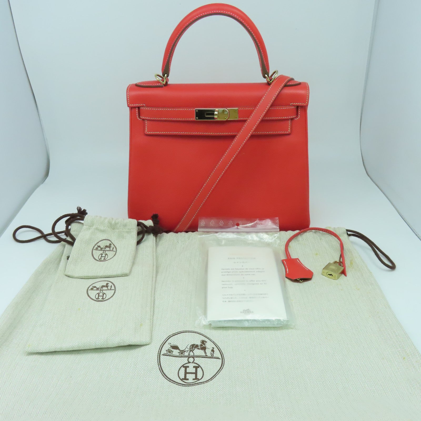 HERMES 【清倉大減價】Epsom皮革Kelly 28金扣手挽肩背兩用袋桃紅色