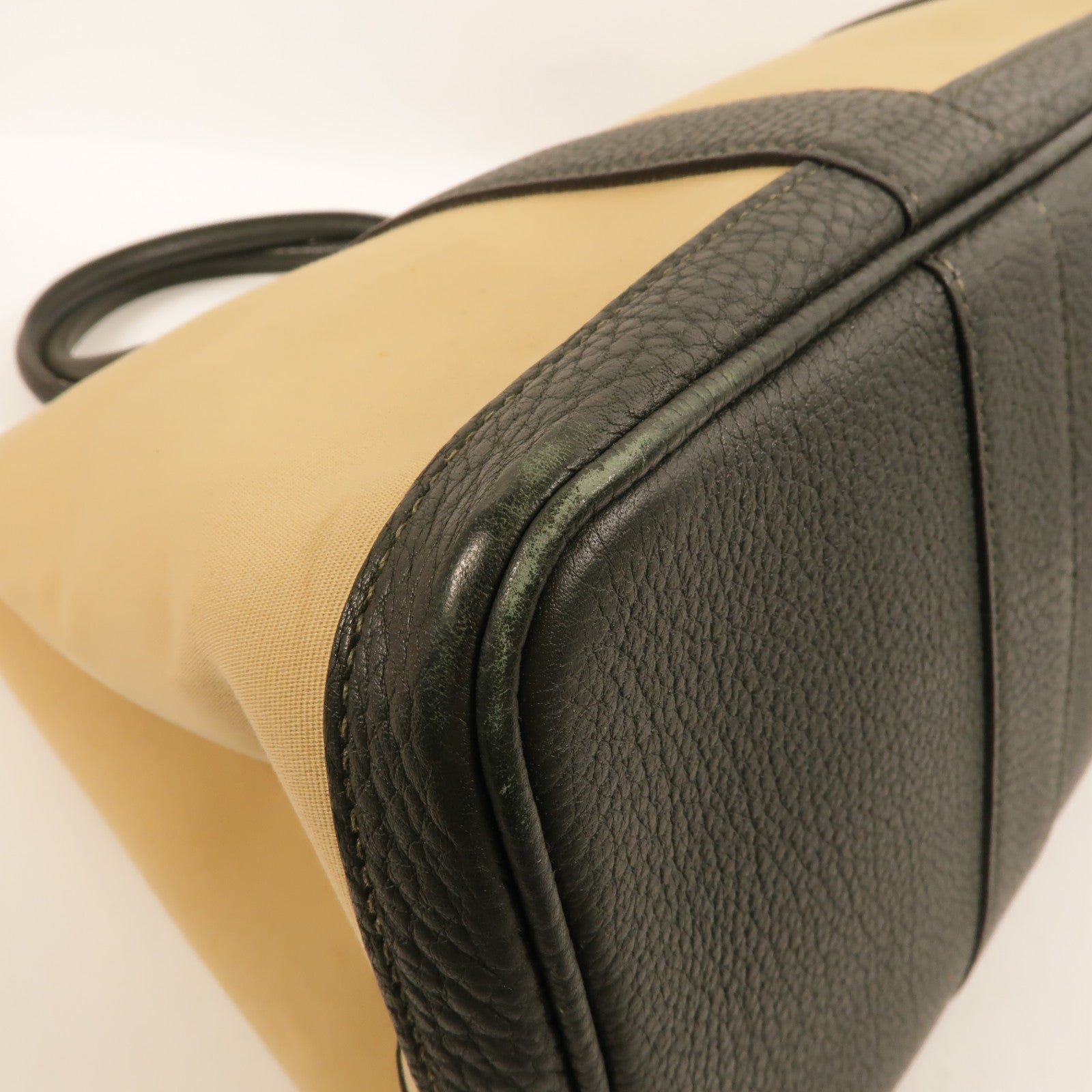 HERMES Toile/Negonda皮革Garden Party PM手挽袋Trench/Vert Fonce