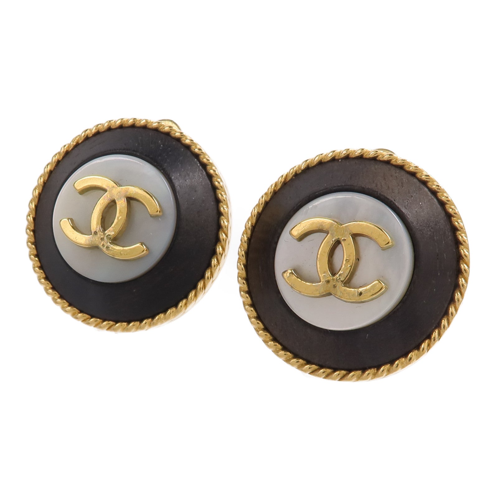 CHANEL 金屬/Wood Vintage Clip-On Earrings耳夾
