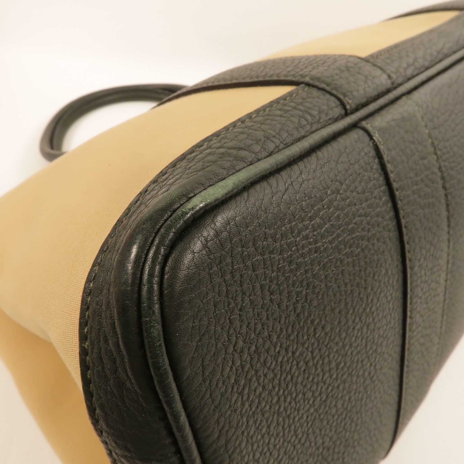 HERMES Toile/Negonda皮革Garden Party PM手挽袋Trench/Vert Fonce