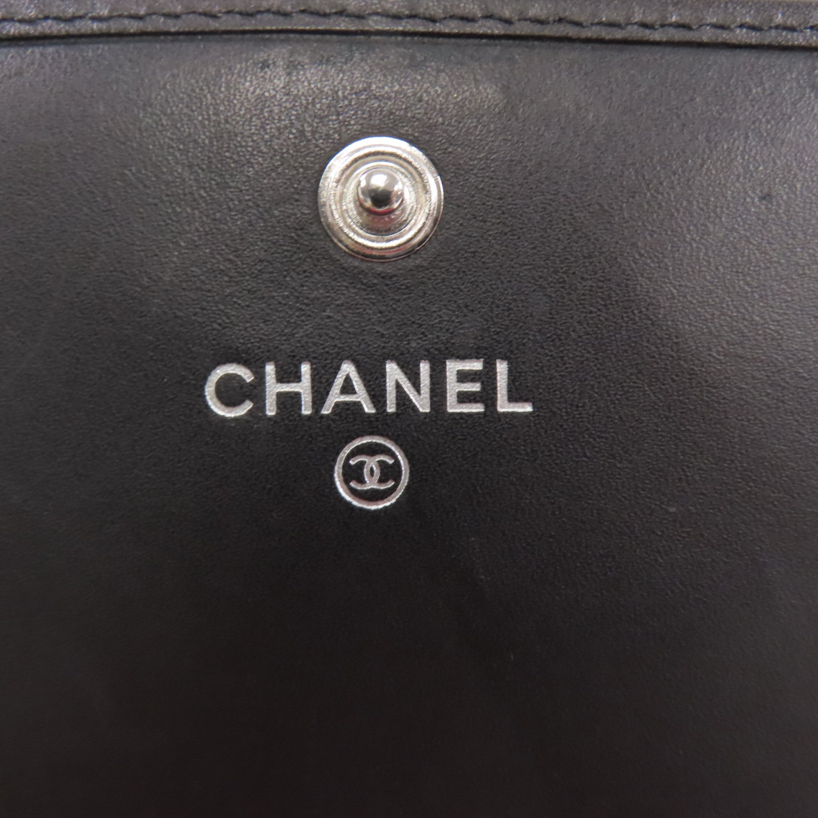 CHANEL 菱格牛皮皮革Cambon Wallet銀扣長錢包黑色