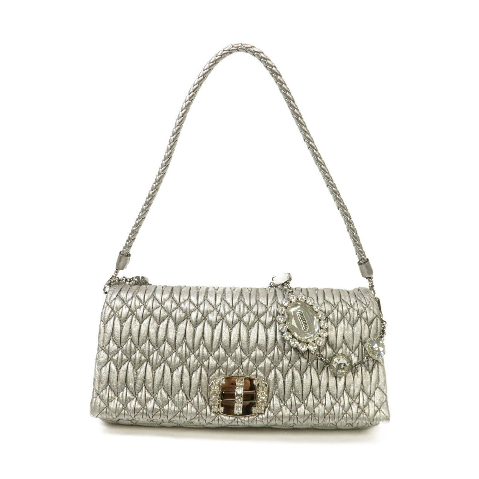 Miu Miu 【激減優惠】牛皮皮革Shoulder Bag銀扣肩背袋銀色
