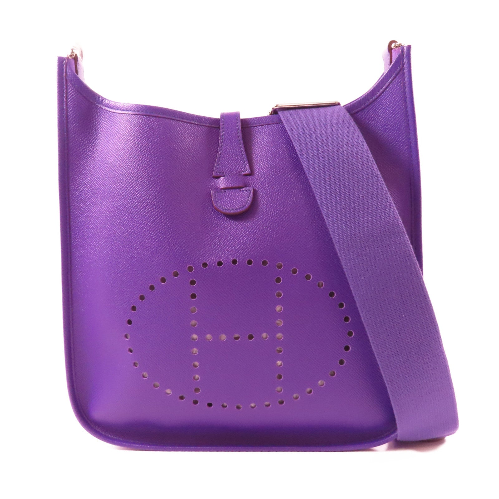 HERMES Epsom皮革Evelyne PM銀扣肩背袋9K Iris