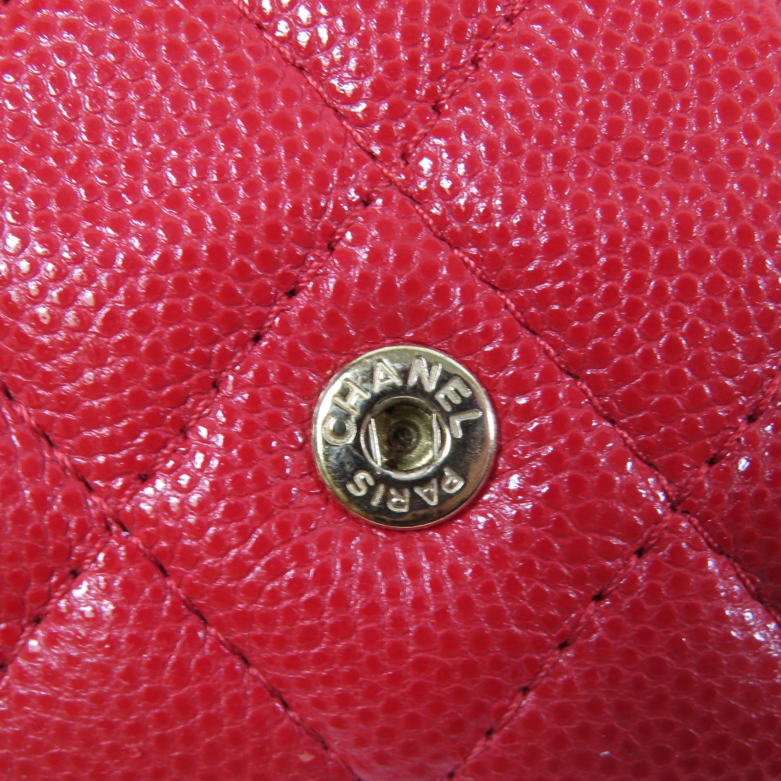 CHANEL 菱格Caviar皮革Card Case金扣卡片套紅色