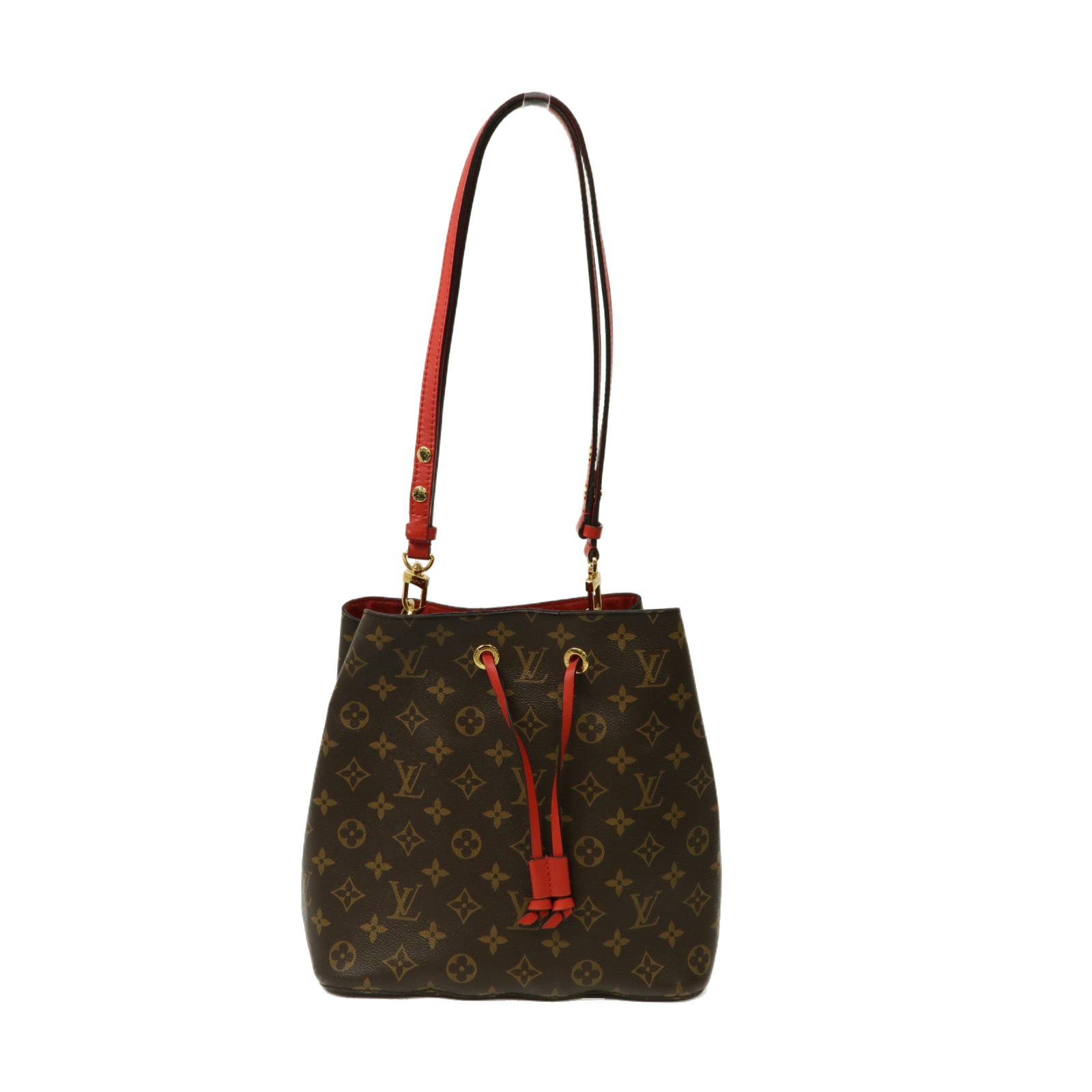 LOUIS VUITTON Monogram NeoNoe MM金扣肩背袋啡色/紅色